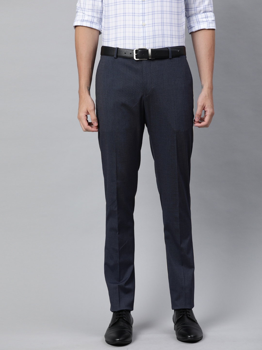 Buy SUITLTD Men Navy Blue Slim Fit Solid Formal Trousers - Trousers for ...