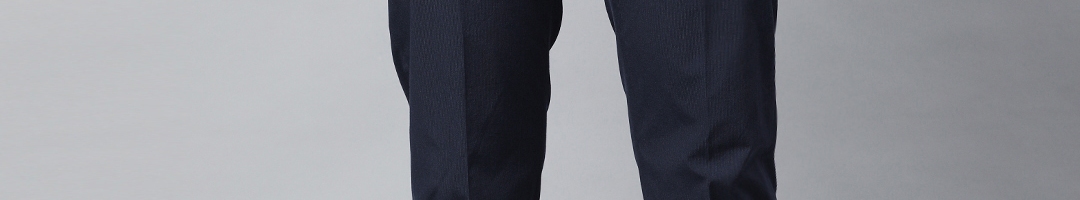 Buy SUITLTD Men Navy Blue Slim Fit Solid Formal Trousers - Trousers for ...