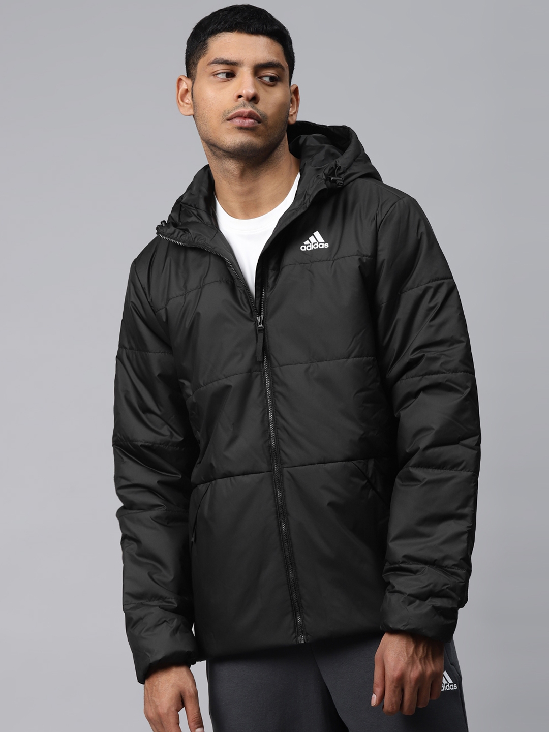 Buy ADIDAS Men Black Solid BSC Insulated Hooded Jacket ...