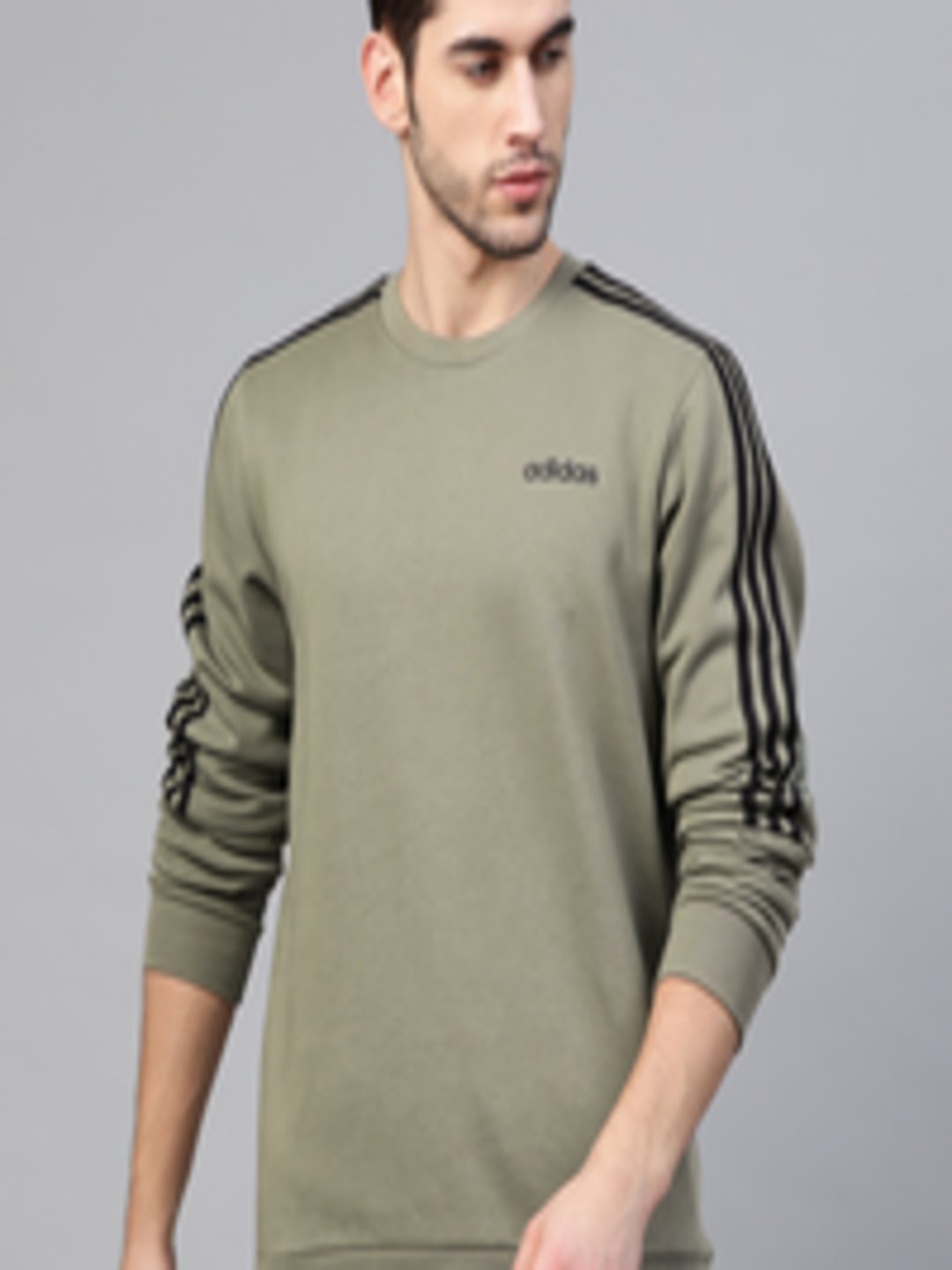 Buy ADIDAS Men Green Solid 3 Stripes Crew Sports Sweatshirt With Brand ...