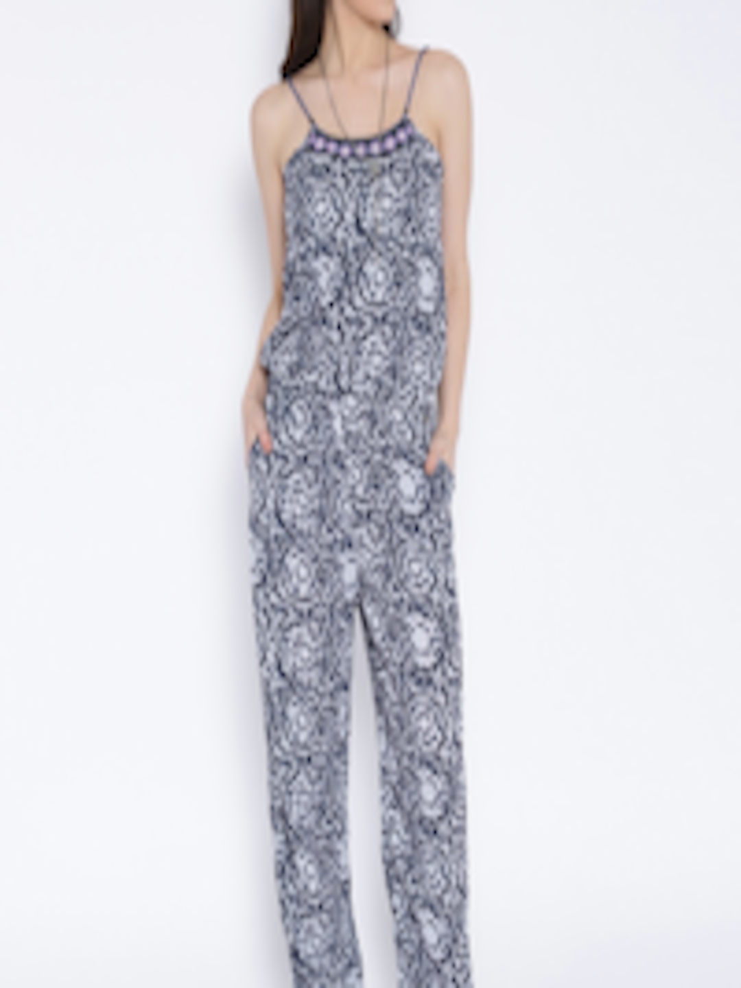 Buy Pepe Jeans Navy & White Printed Jumpsuit - Jumpsuit for Women ...