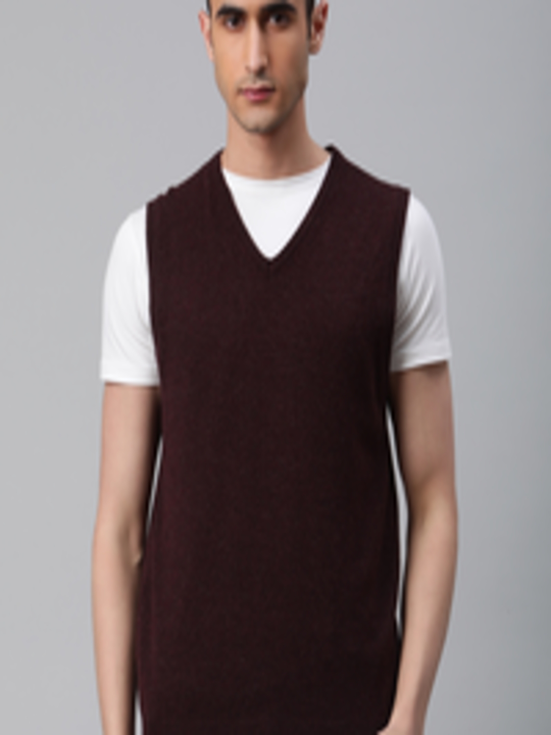 Buy Marks & Spencer Men Burgundy Solid Sweater Vest - Sweaters for Men ...