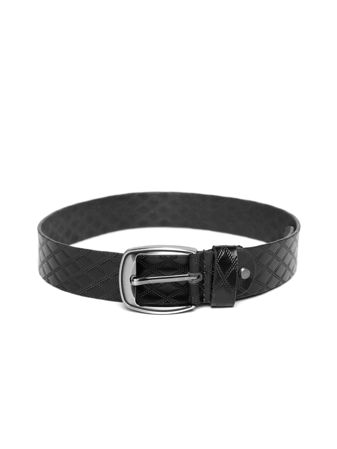 Buy Roadster Men Black Textured Genuine Leather Belt - Belts for Men ...