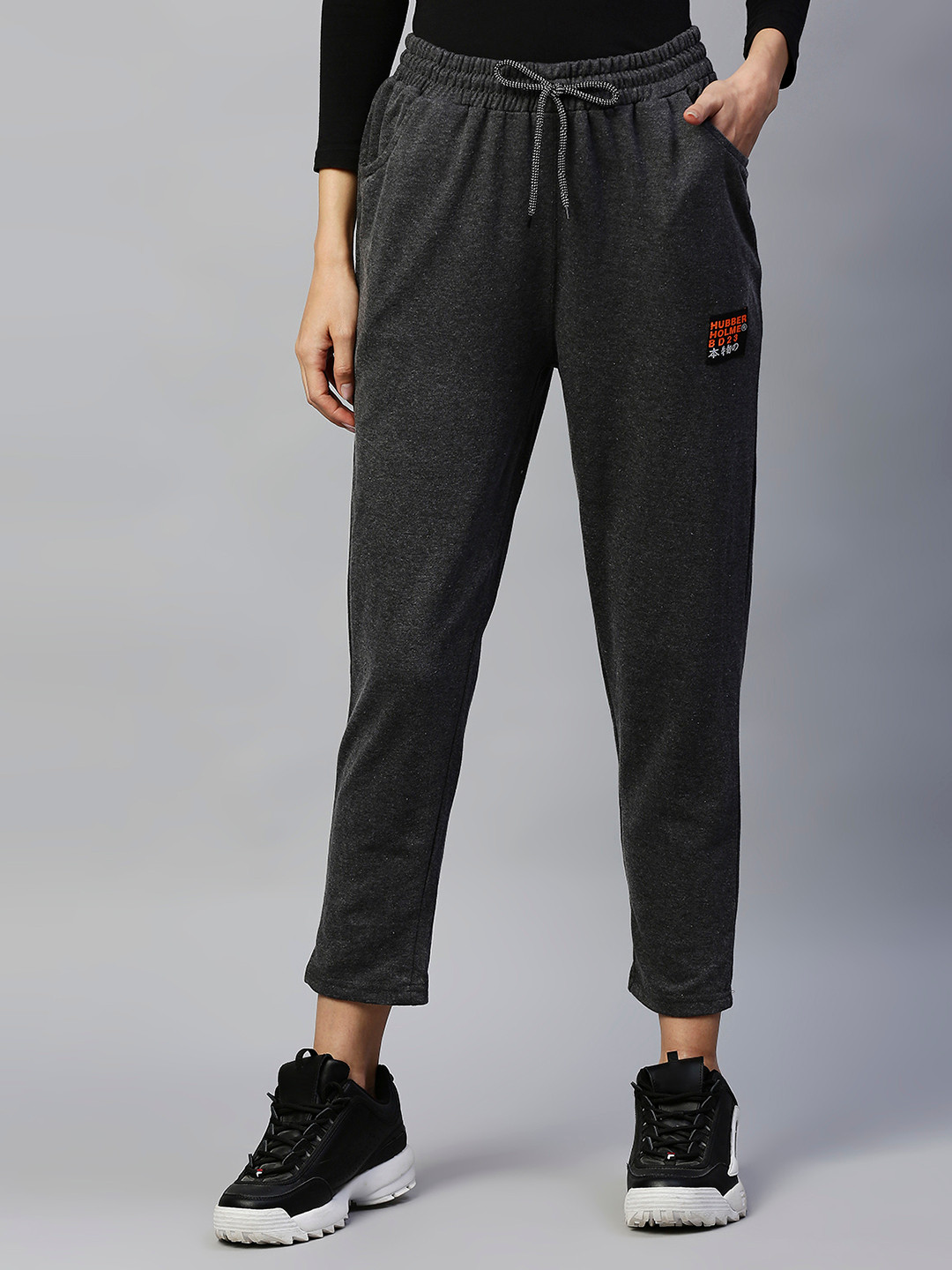 Buy Hubberholme Women Charcoal Grey Slim Fit Solid Cropped Track Pants