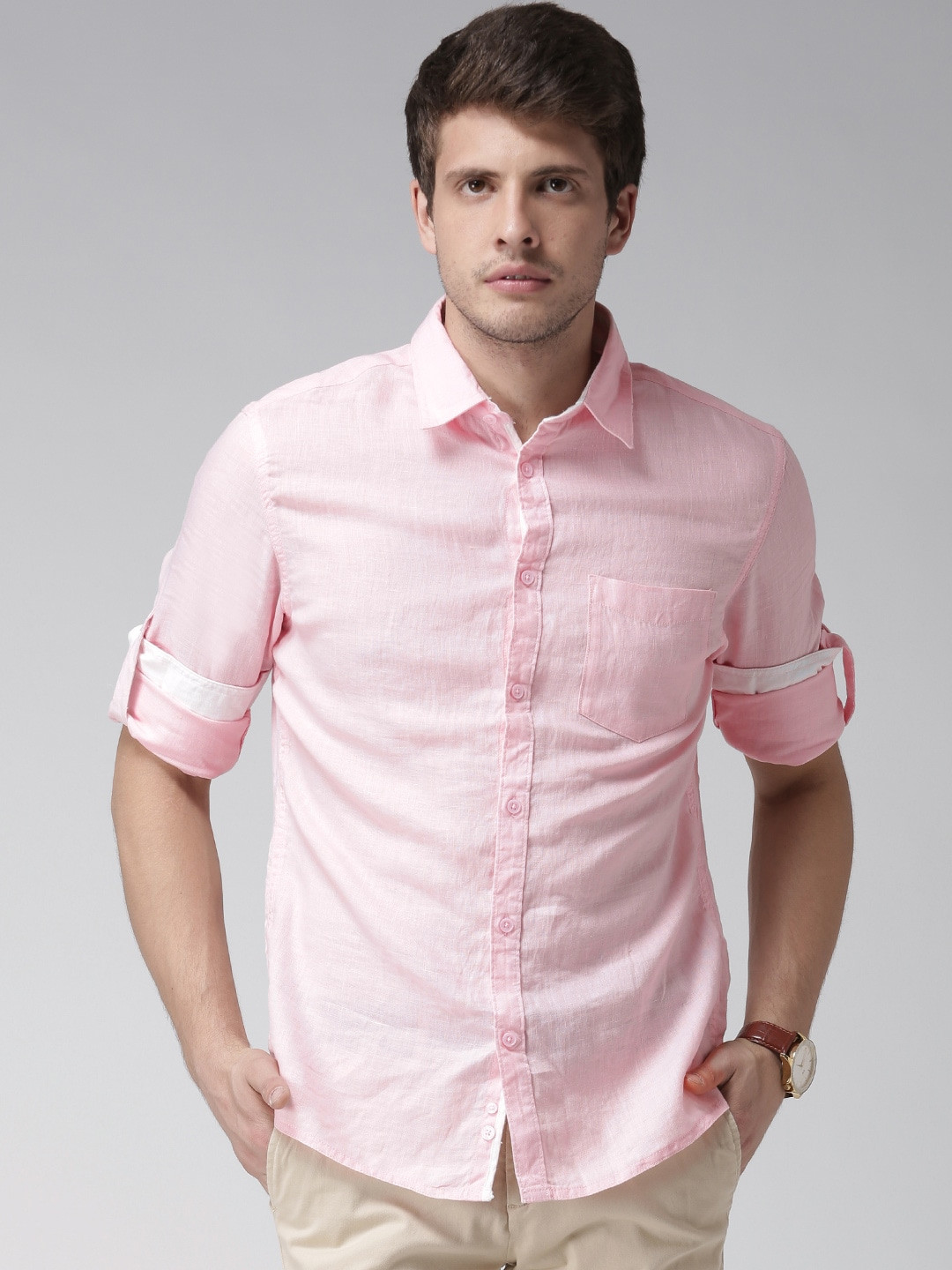 Buy Celio Pink Pure Linen Smart Casual Sustainable Shirt Shirts for