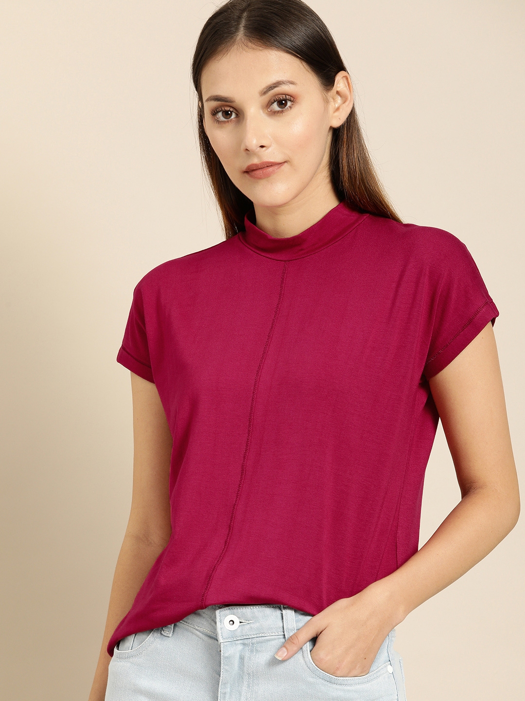 magenta color tshirt
