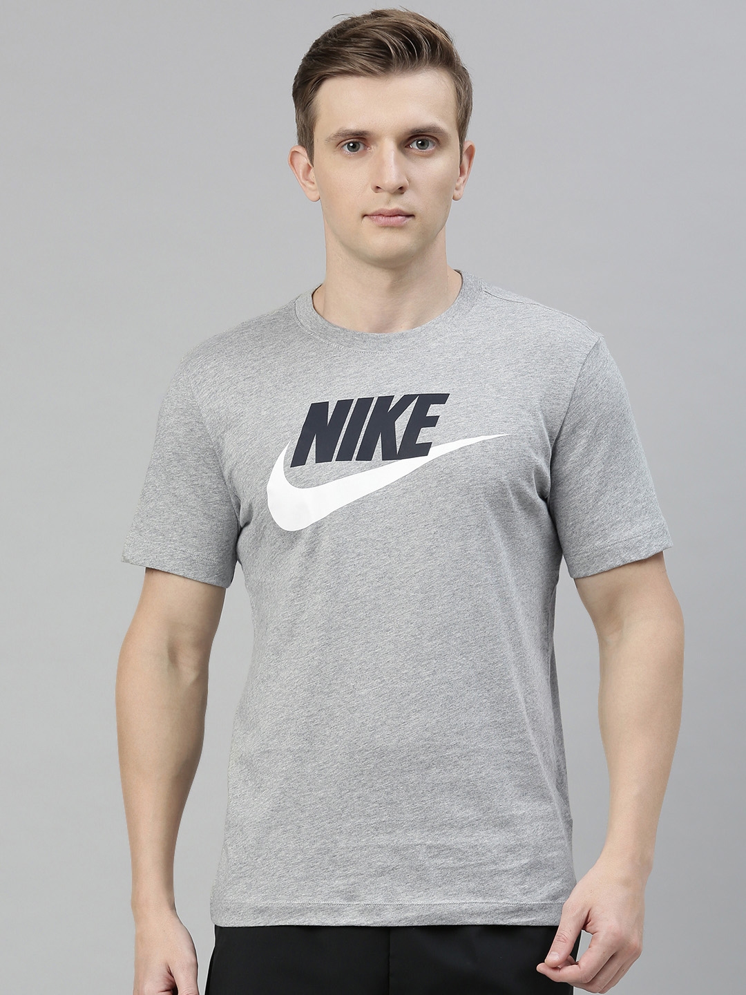 Buy Nike Men Grey Brand Logo Printed ICON FUTURA Round Neck Pure Cotton ...