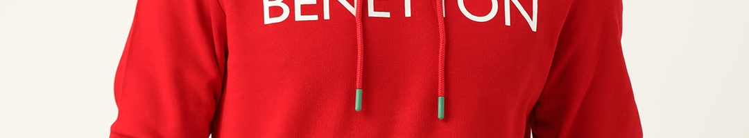 Buy United Colors Of Benetton Men Red & White Brand Logo Printed Hooded ...