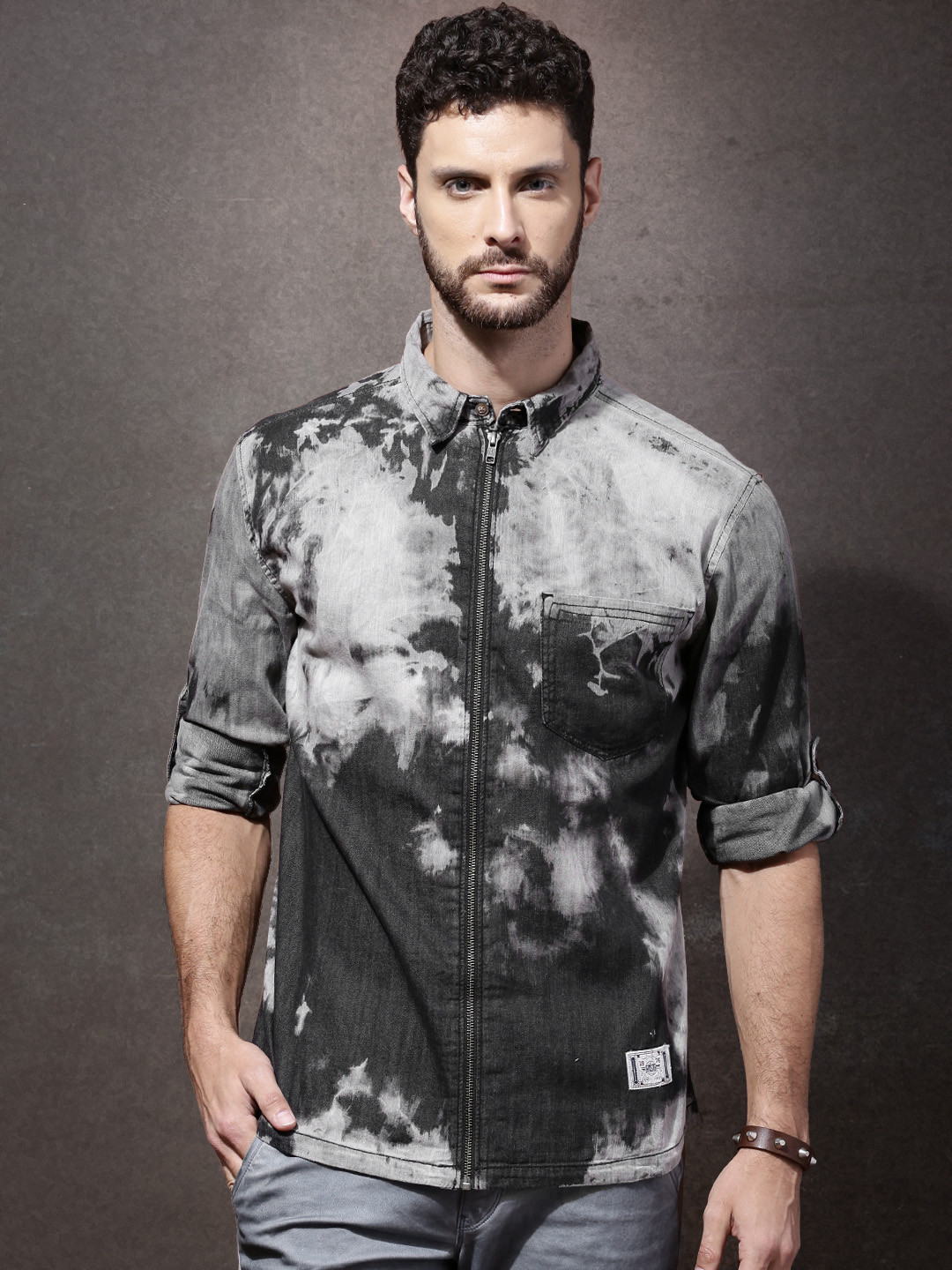 Buy RDSTR Men Charcoal Grey Denim Regular Fit Washed Casual Shirt