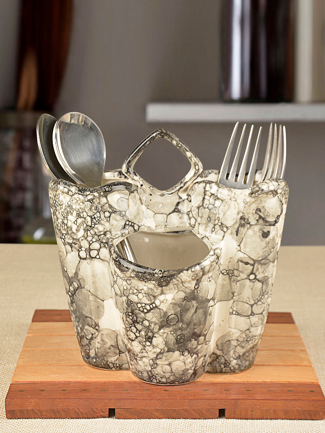 Buy StyleMyWay Grey Hand Painted Ceramic Kitchen Cutlery Stand