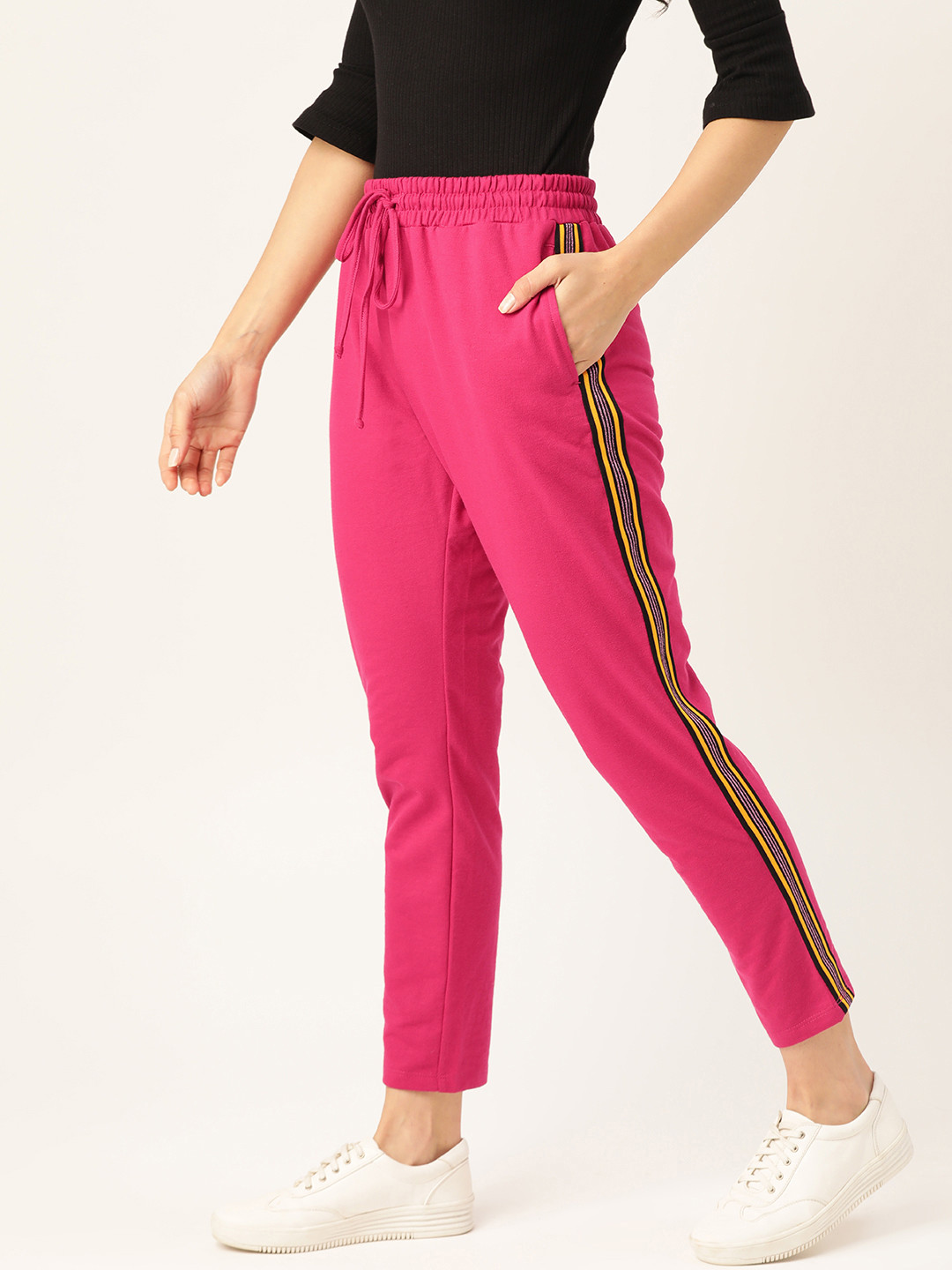 Buy DressBerry Women Magenta Solid Cropped Track Pants Track Pants