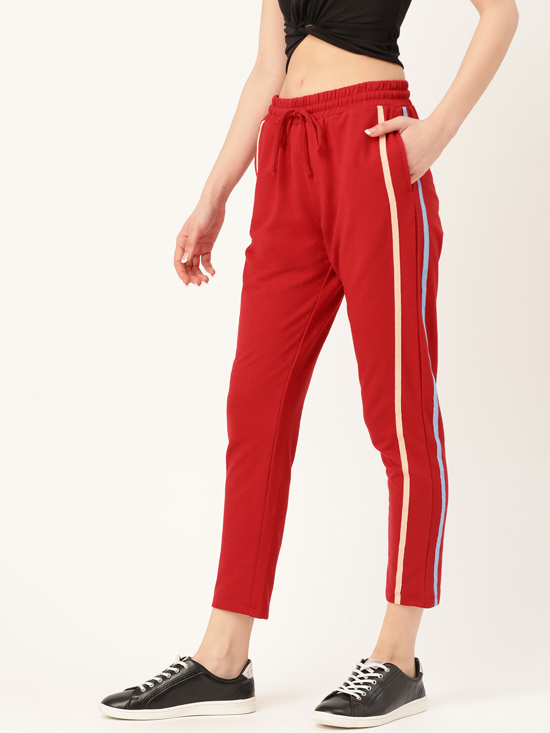 Buy DressBerry Women Red Solid Cropped Track Pants Track Pants for