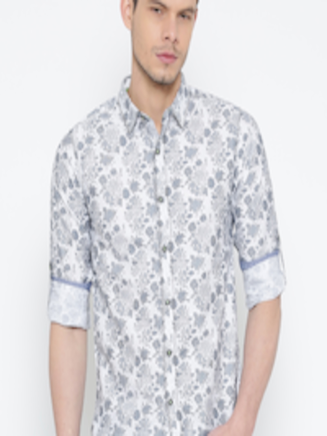 Buy SPYKAR White & Grey Floral Print Casual Shirt - Shirts for Men ...