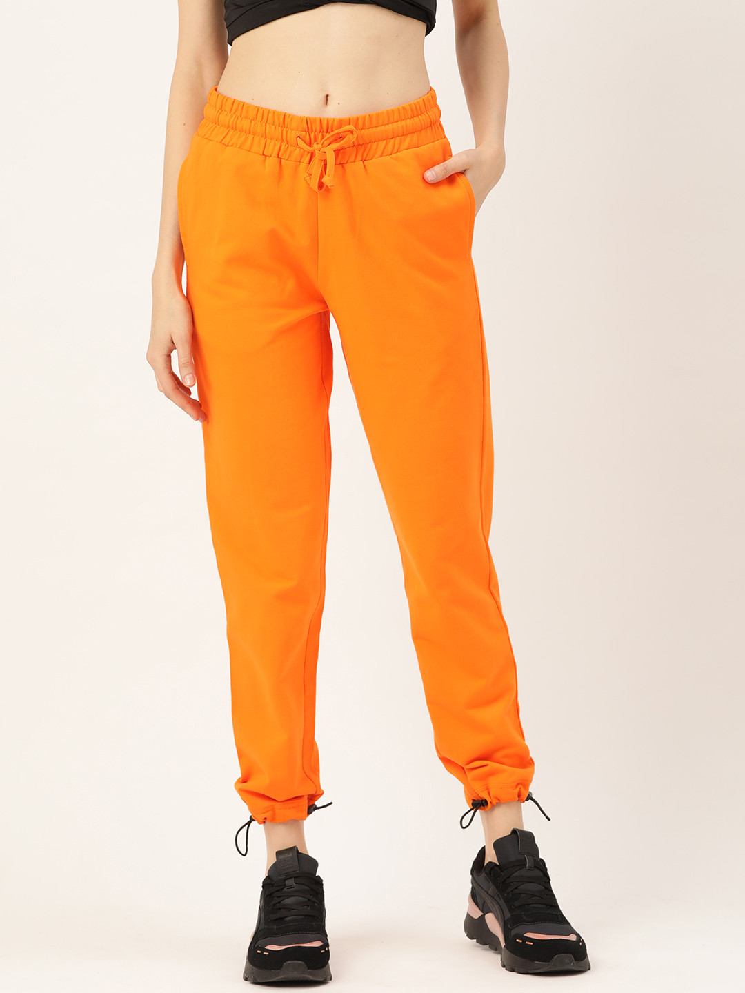 Buy Besiva Women Orange Solid Pure Cotton Joggers Track Pants for