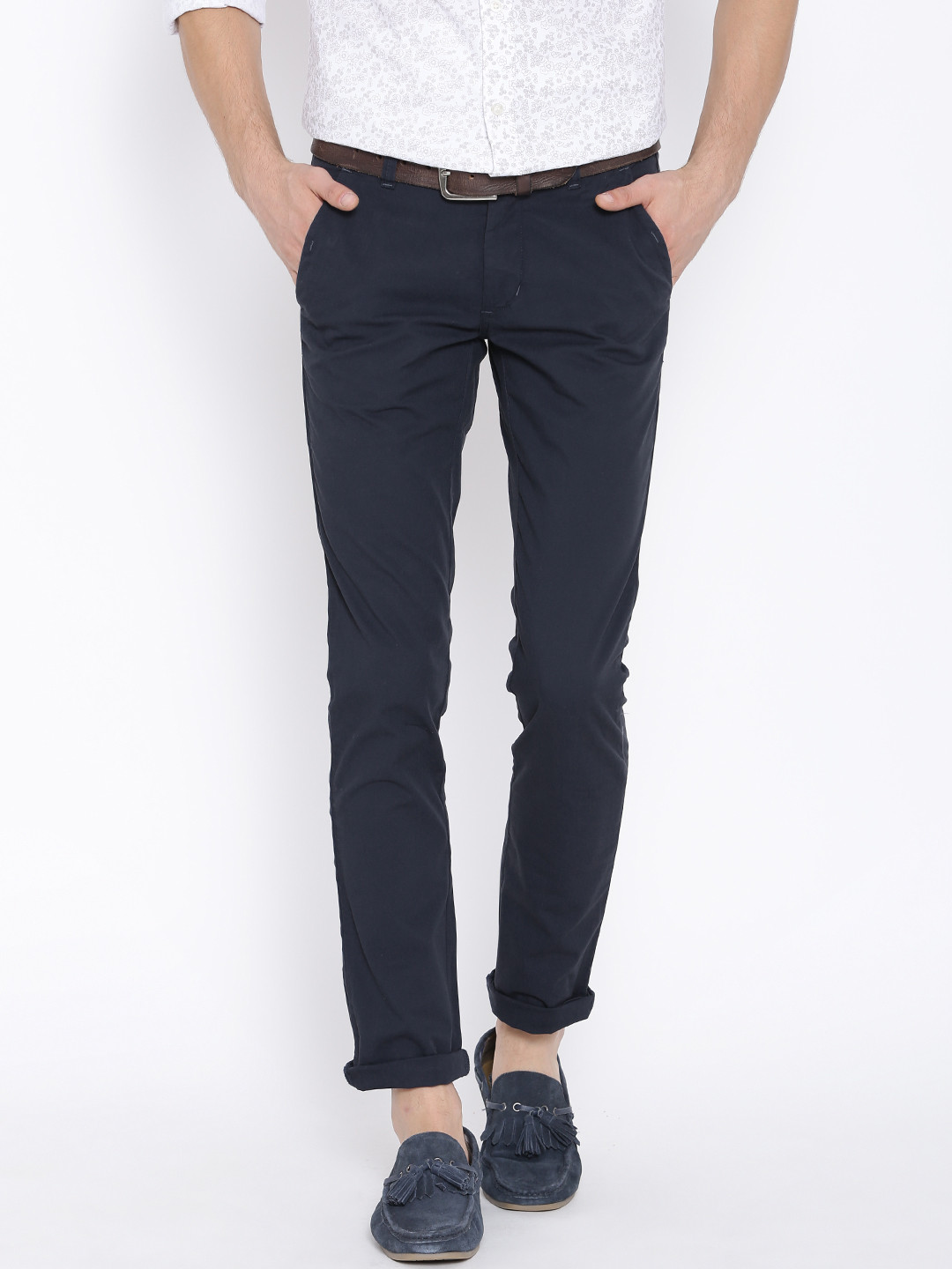 Buy John Players Navy Skinny Fit Casual Trousers Trousers for Men