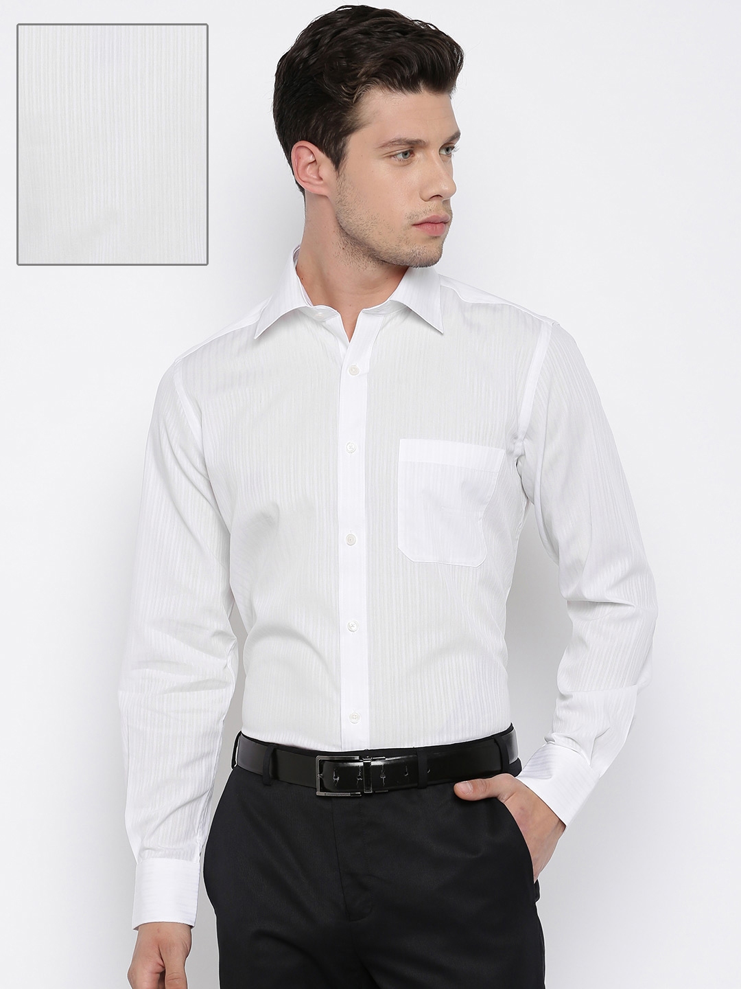 Buy Raymond Men White Contemporary Fit Striped Formal Shirt - Shirts ...