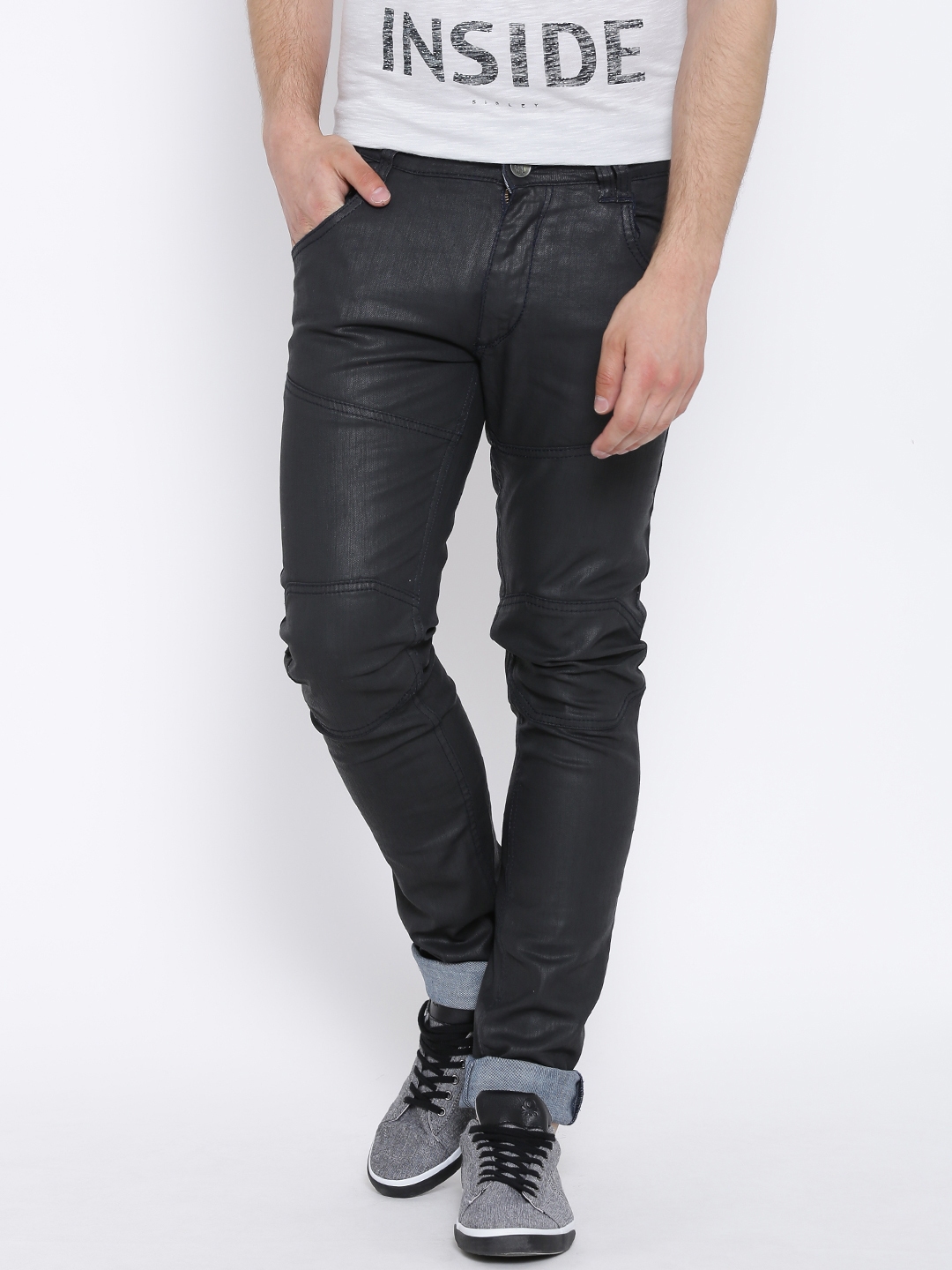Buy John Players Charcoal Grey Panelled Super Skinny Stretchable Jeans ...