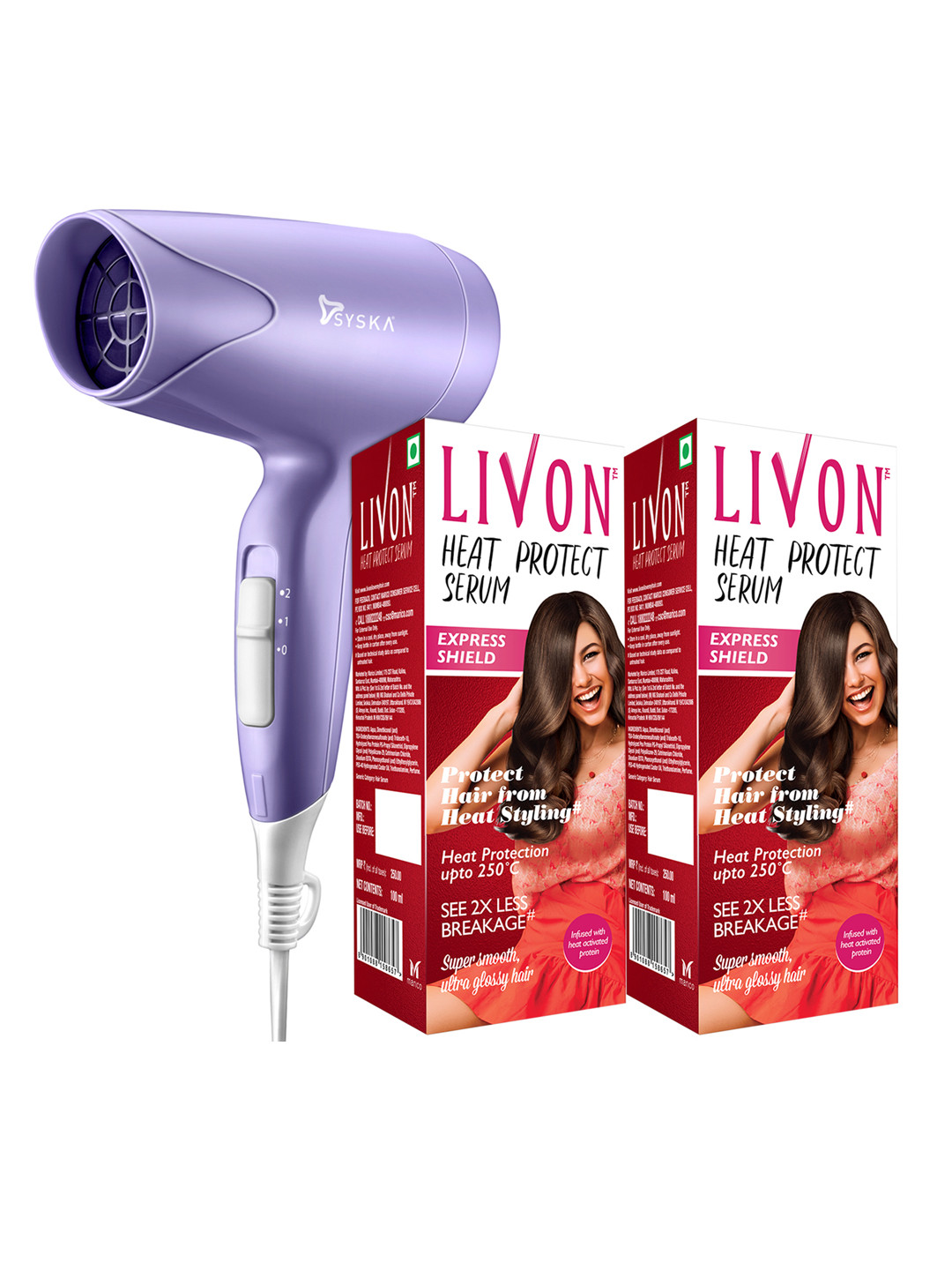 Buy Livon Set Of 2 Heat Protect Hair Serum & Syska Hair Dryer Hair