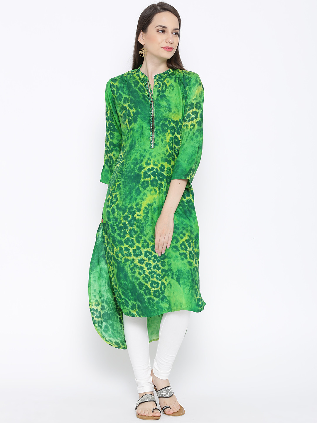 Buy Shree Green Leopard Print High Low Kurta Kurtas for Women 1297792 Myntra