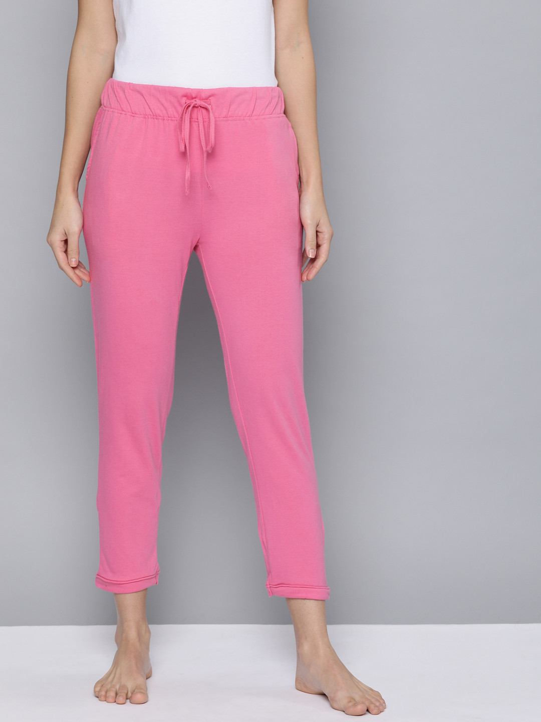 Buy HERE&NOW Women Pink Solid Cropped Lounge Pants Lounge Pants for