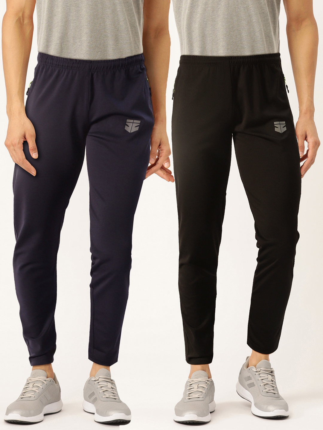 black and blue track pants