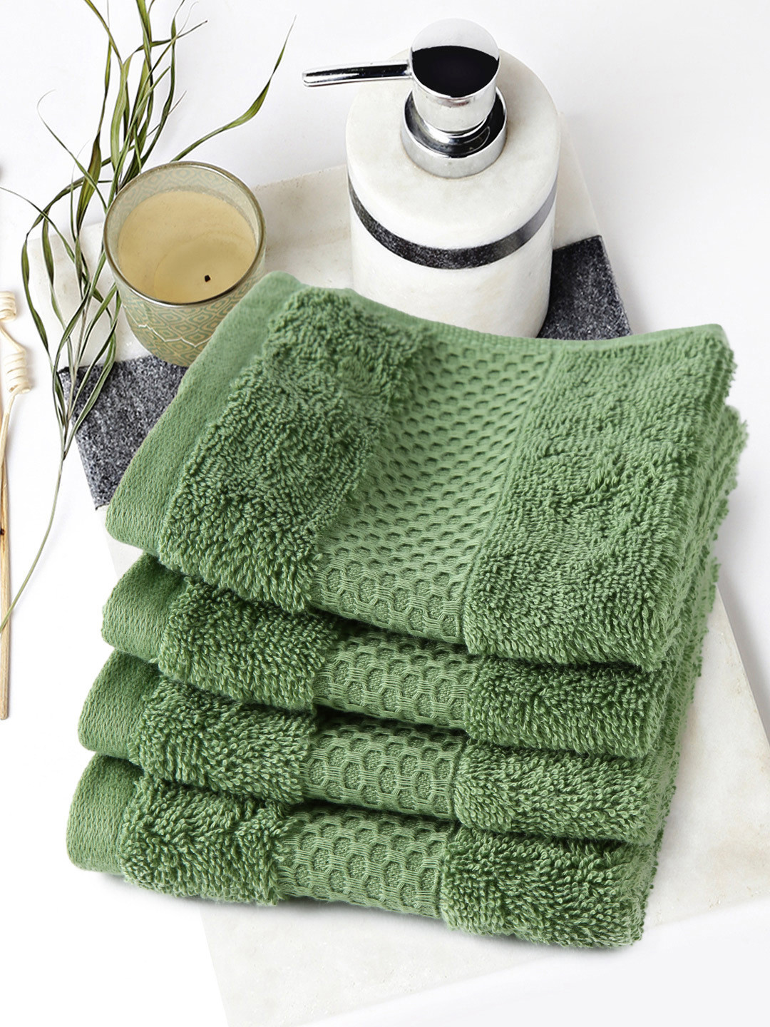 Buy Portico New York Therapeia Green Cotton Set Of 4 Face Towels Face