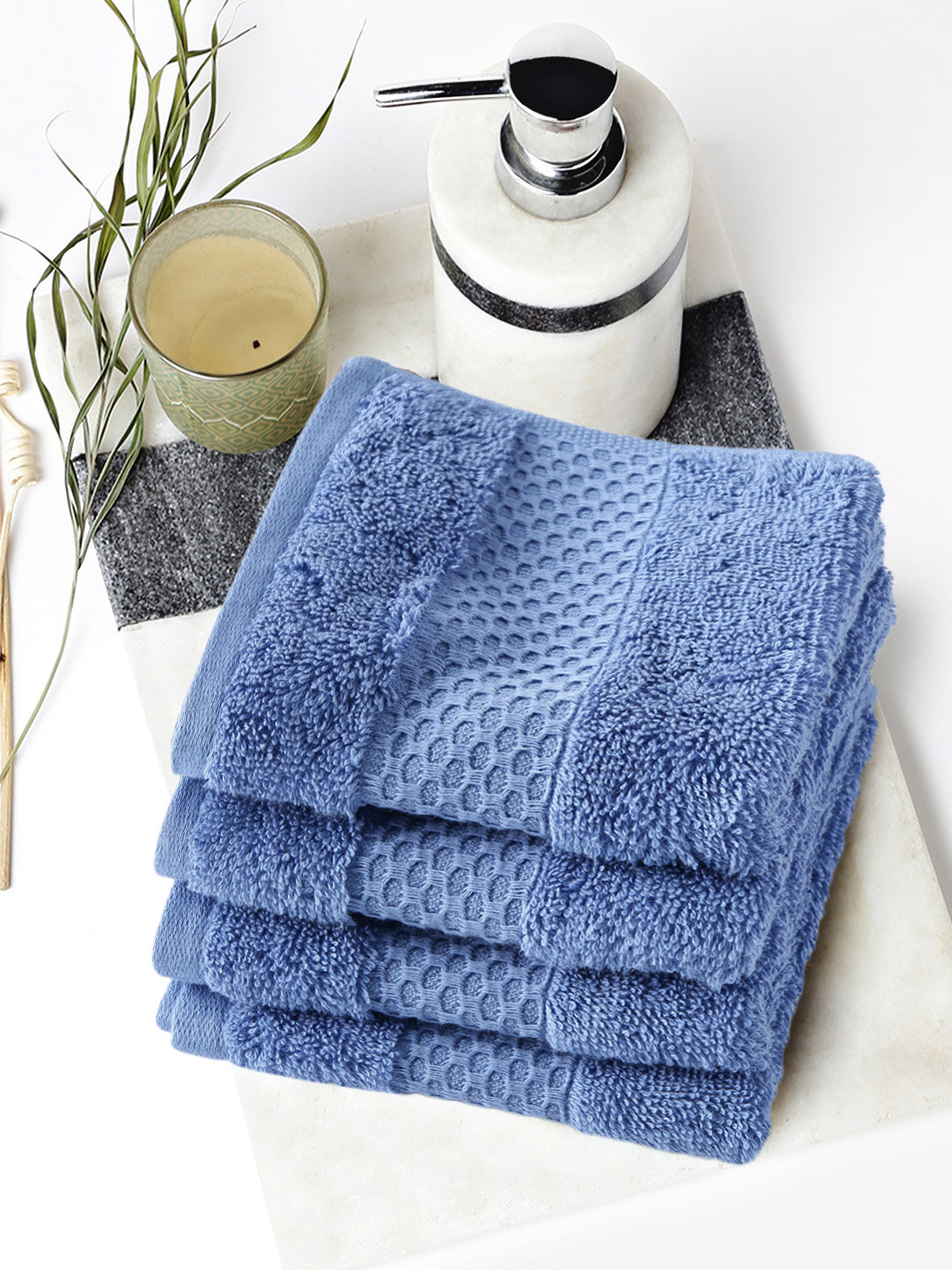 Buy Portico New York Therapeia Blue Cotton Set Of 4 Face Towels Face Towels for Unisex 1298655