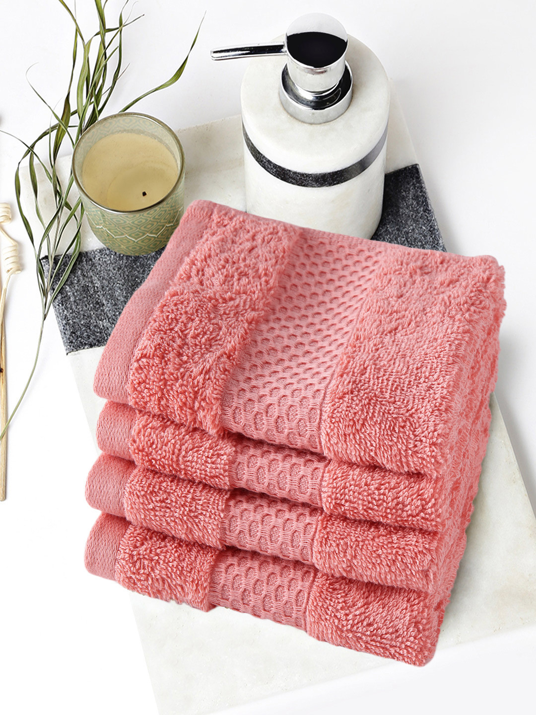 Buy Portico New York Peach Coloured Cotton Set Of 4 Face Towels Face Towels for Unisex 1298657