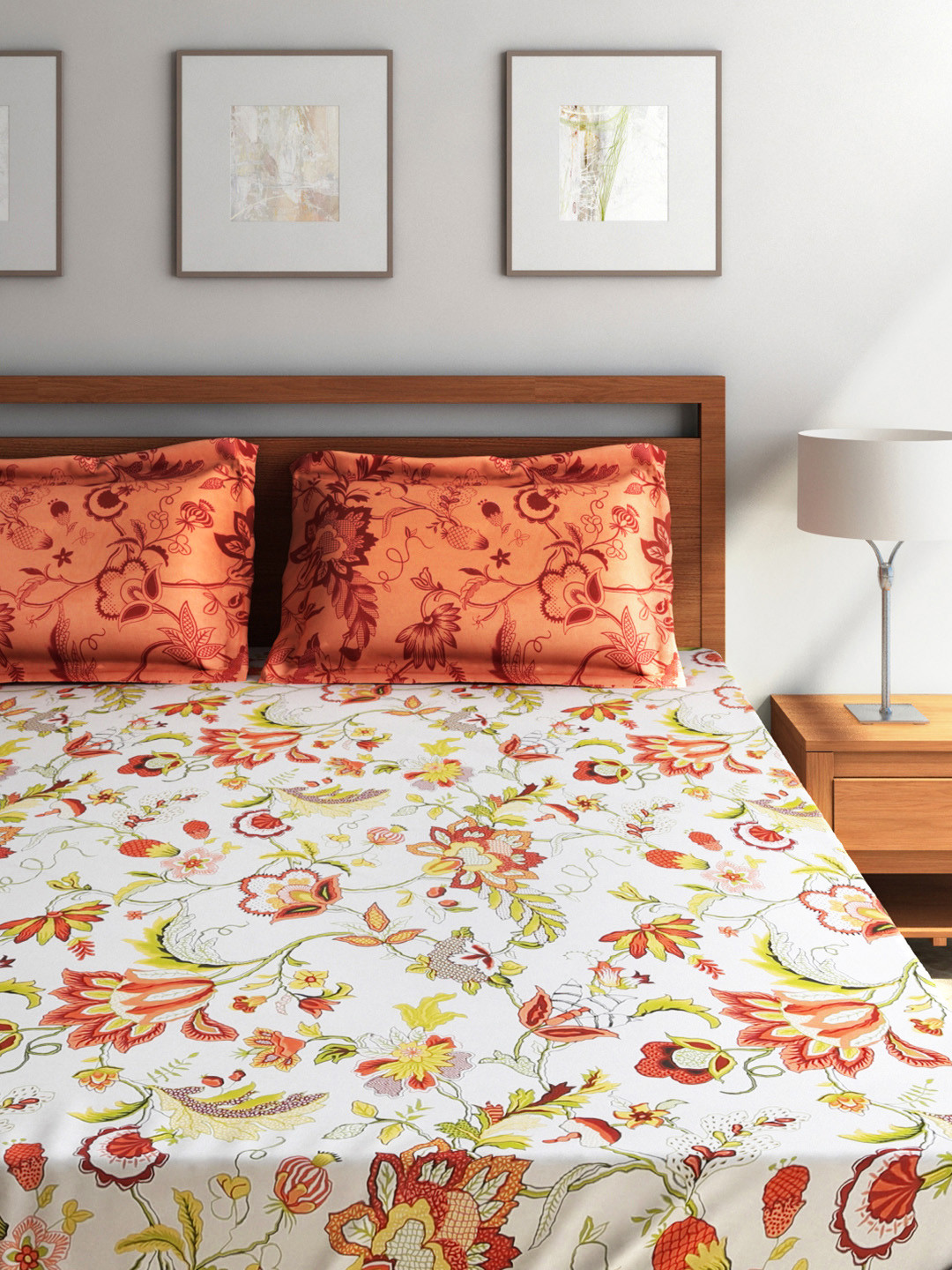 Buy Portico New York Marvella White Cotton Double Bedsheet 144TC With 2