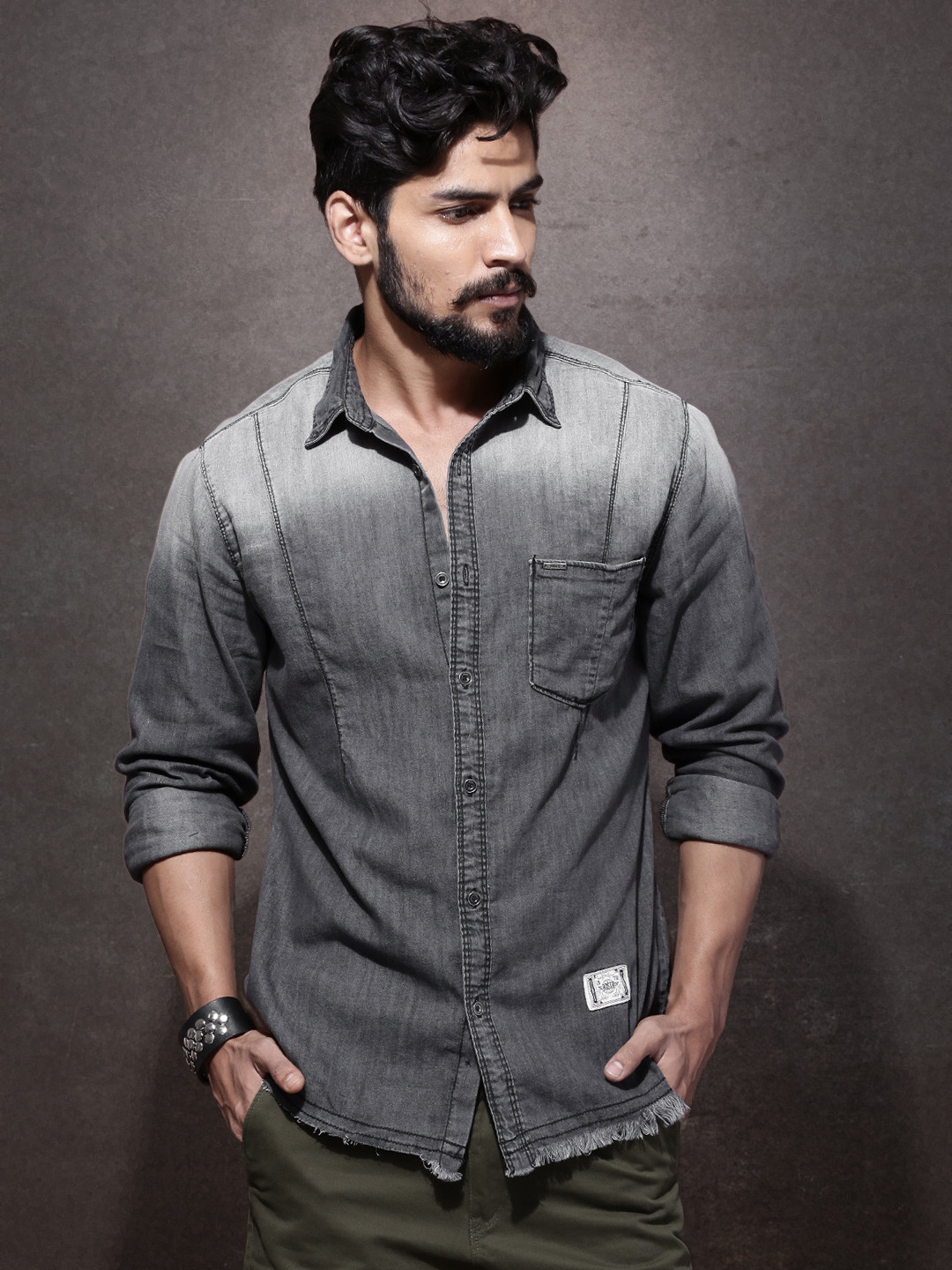 Buy RDSTR Charcoal Grey Washed Denim Casual Shirt Shirts for Men