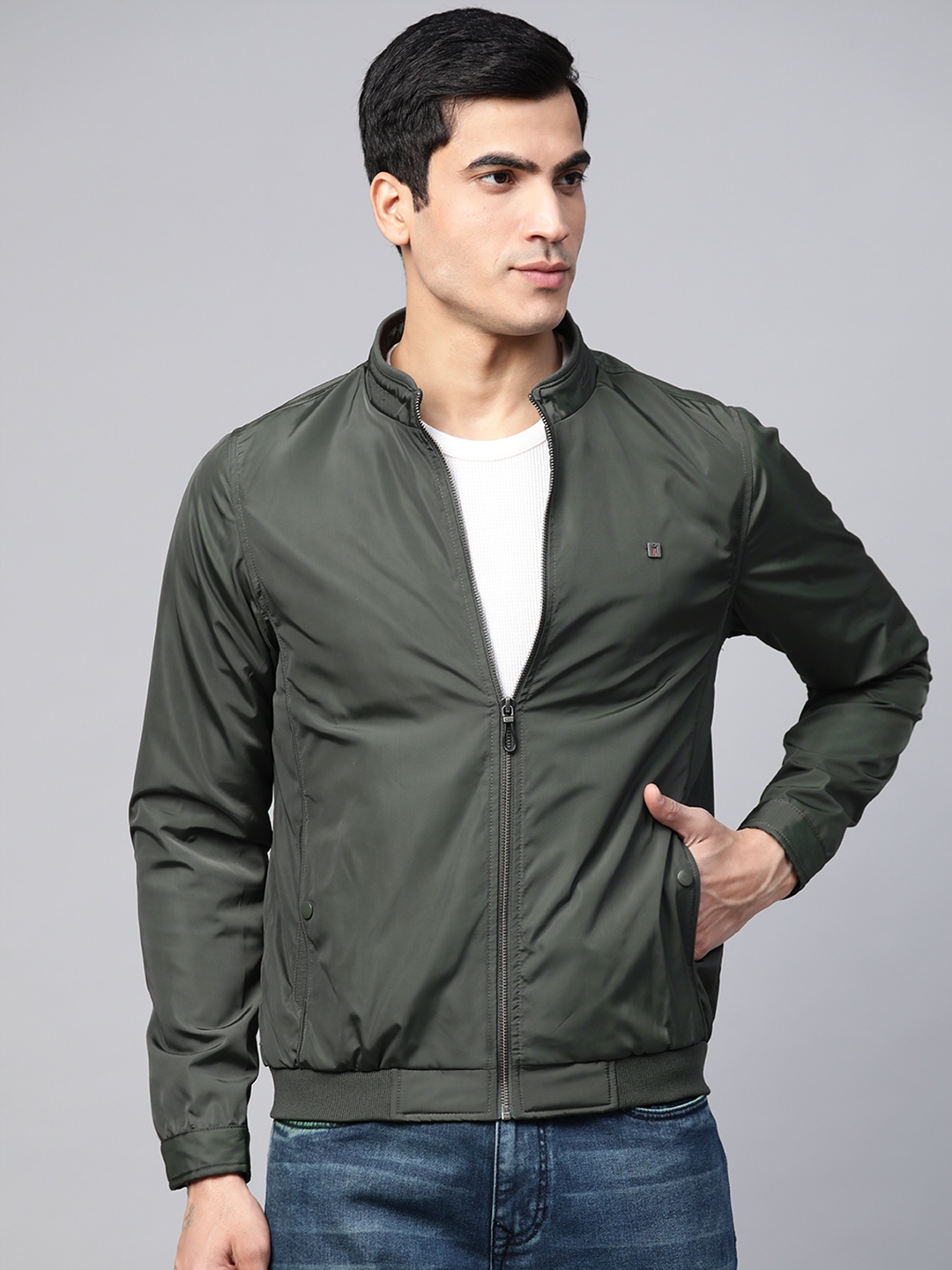 Buy Louis Philippe Sport Men Olive Green Solid Bomber Jacket - Jackets ...