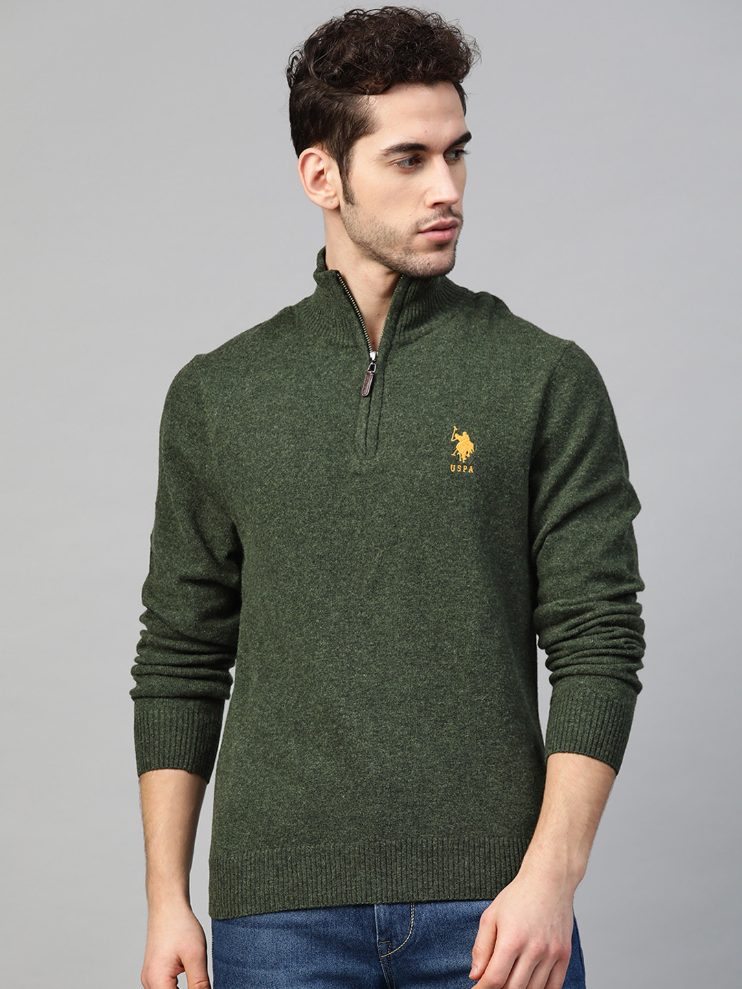 Buy U.S. Polo Assn. Men Olive Green Solid Pullover - Sweaters for Men 12991454 | Myntra