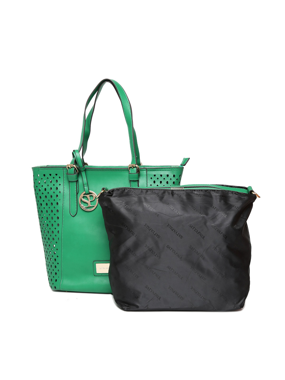 Buy Satya Paul Green Leather Shoulder Bag With Pouch Handbags for