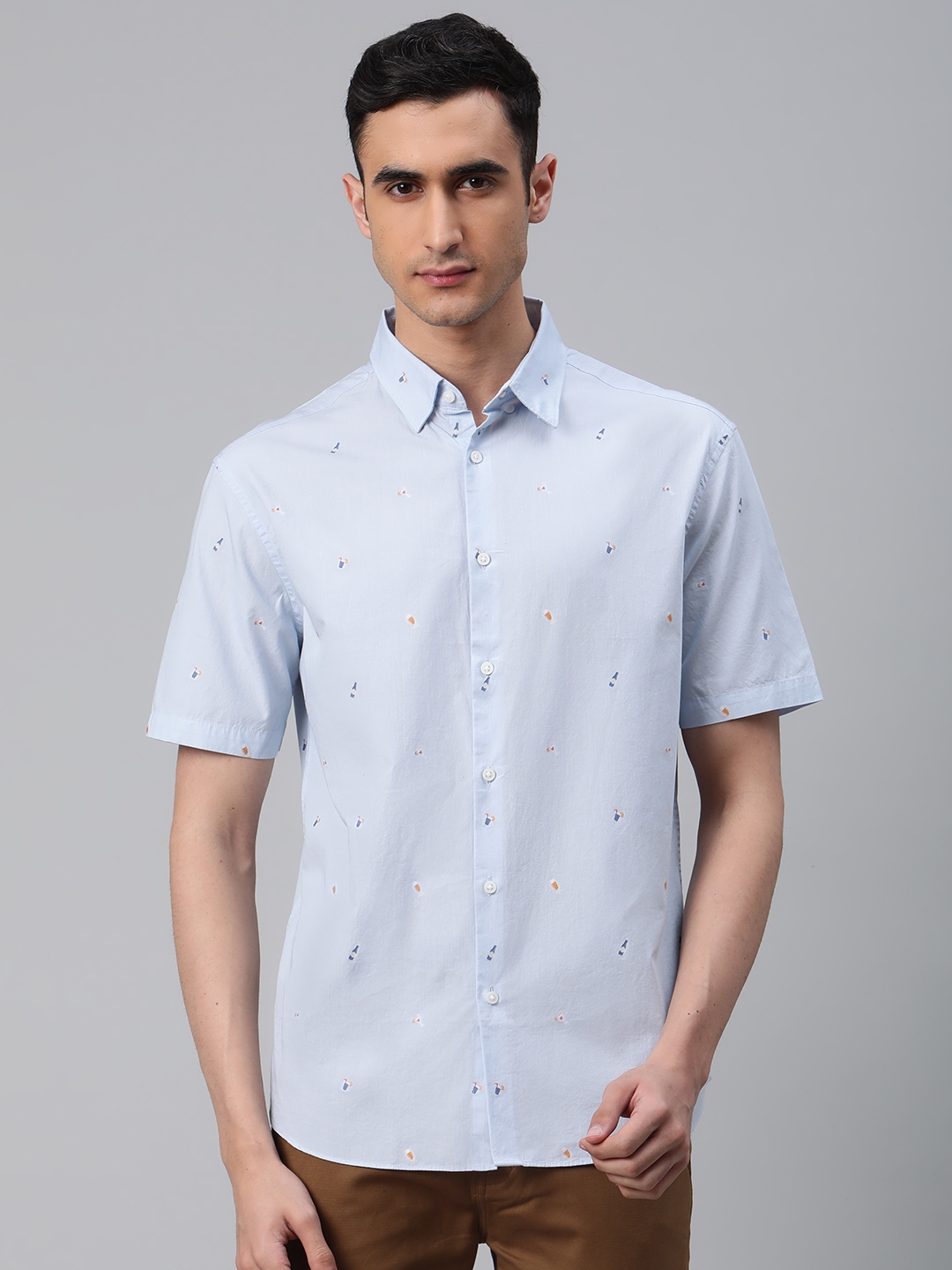 Buy Marks & Spencer Men Blue Regular Fit Self Design Casual Shirt ...