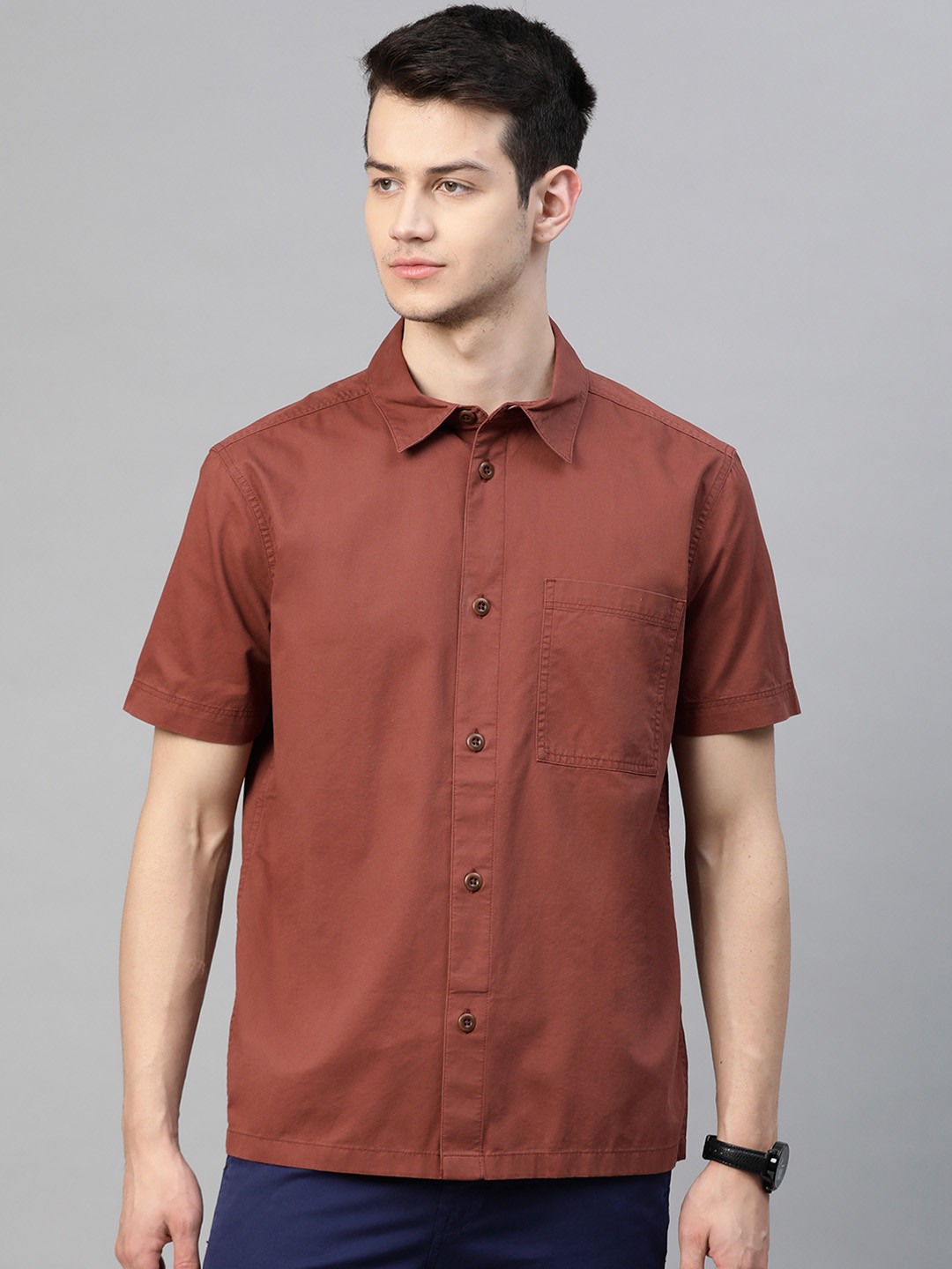 Buy Marks & Spencer Men Rust Red Cotton Solid Casual Shirt Shirts for