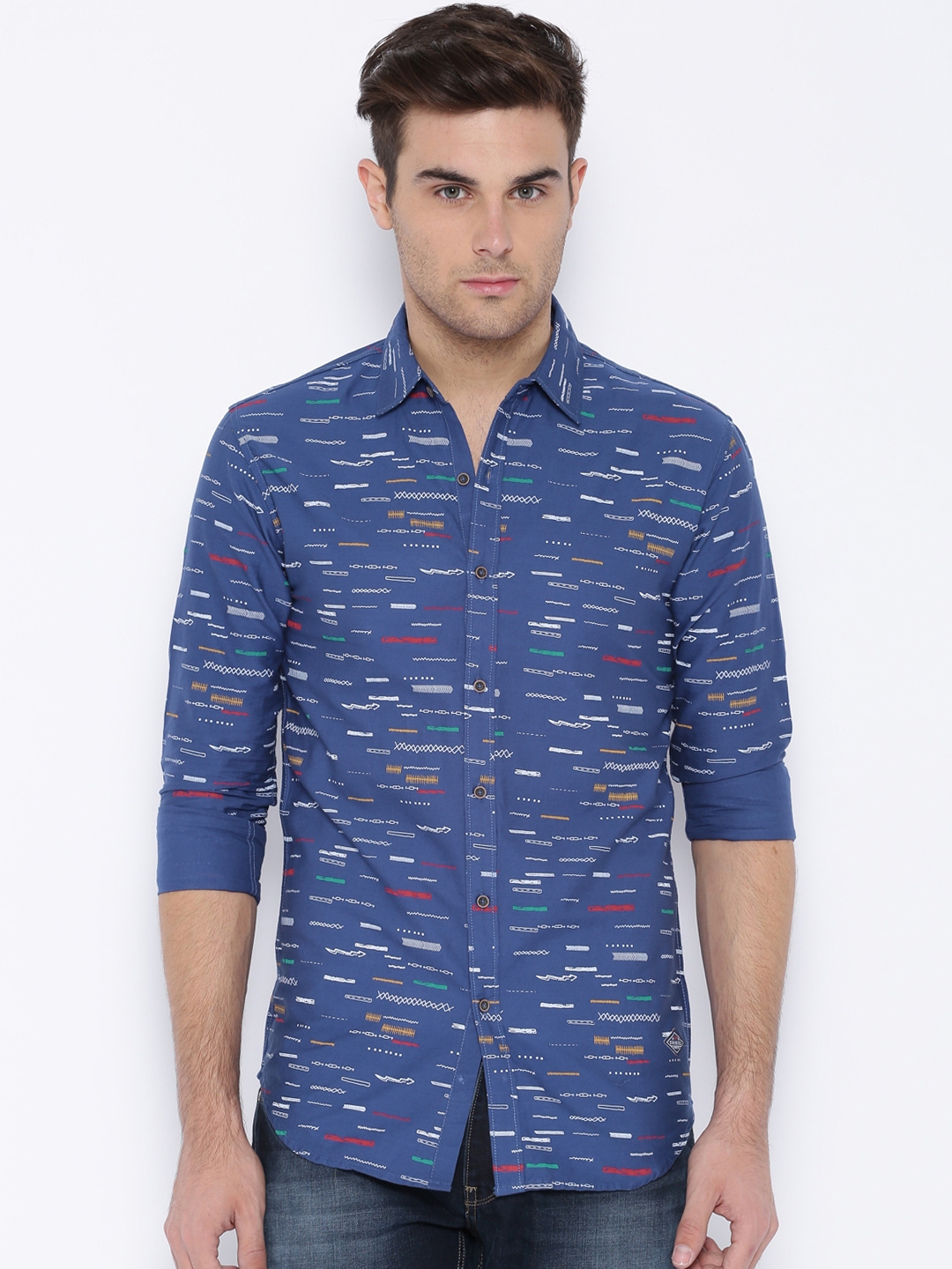 Buy Status Quo Blue Printed Slim Fit Casual Shirt - Shirts for Men 