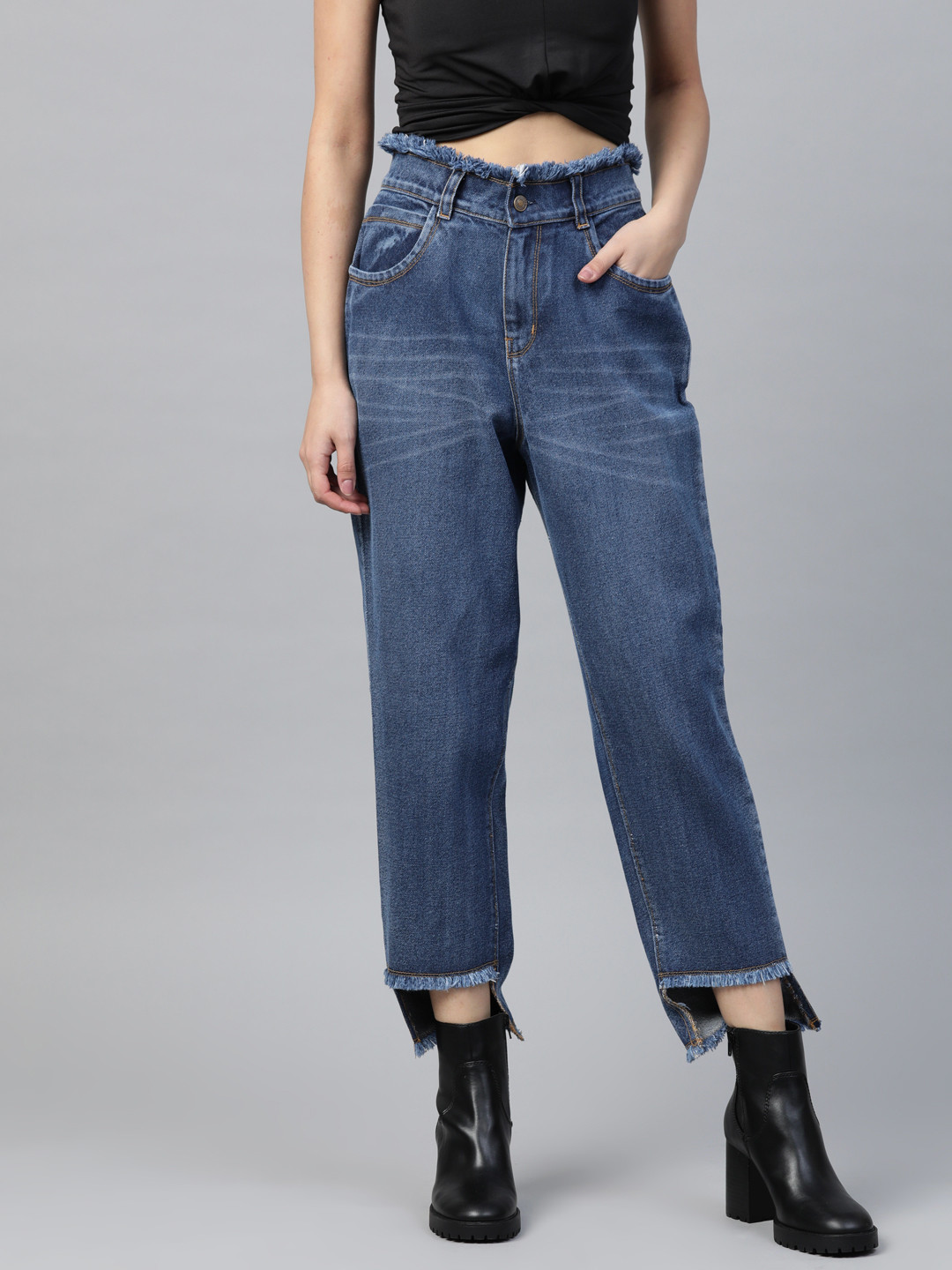 Women's Blue Sequence Detail Mom Jeans - SASSAFRAS main image 0