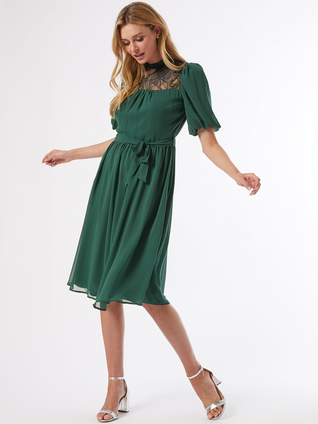 Buy DOROTHY PERKINS Women Green Solid A Line Dress With Belt - Dresses ...