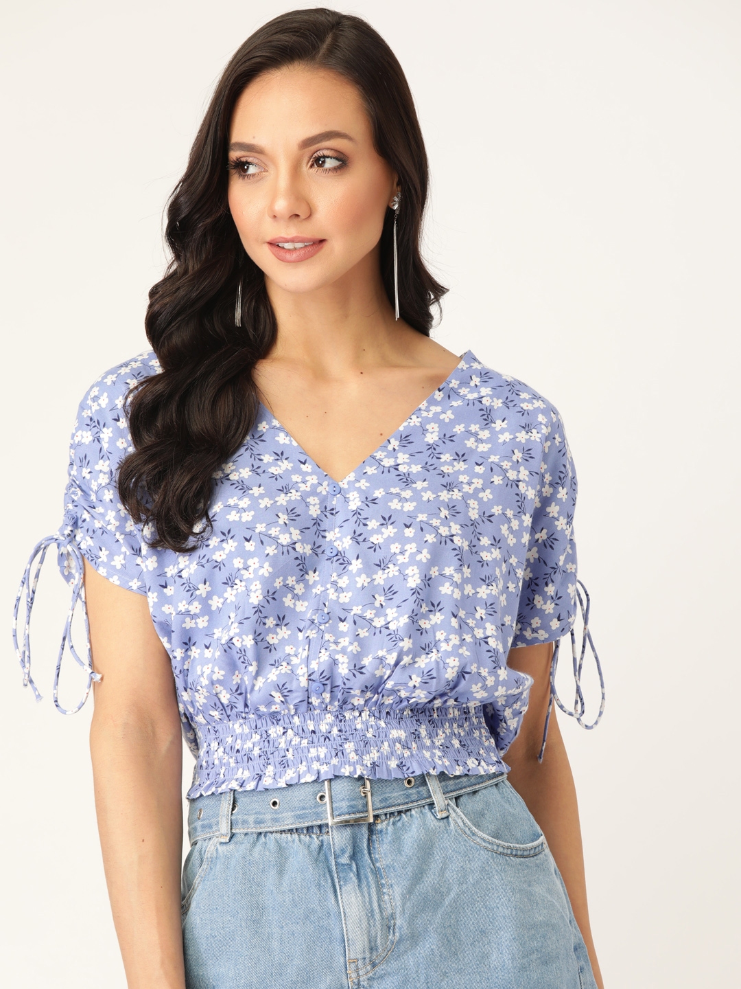 Buy 20Dresses Women Blue & White Floral Print Blouson Top - Tops for Women 13005606 | Myntra