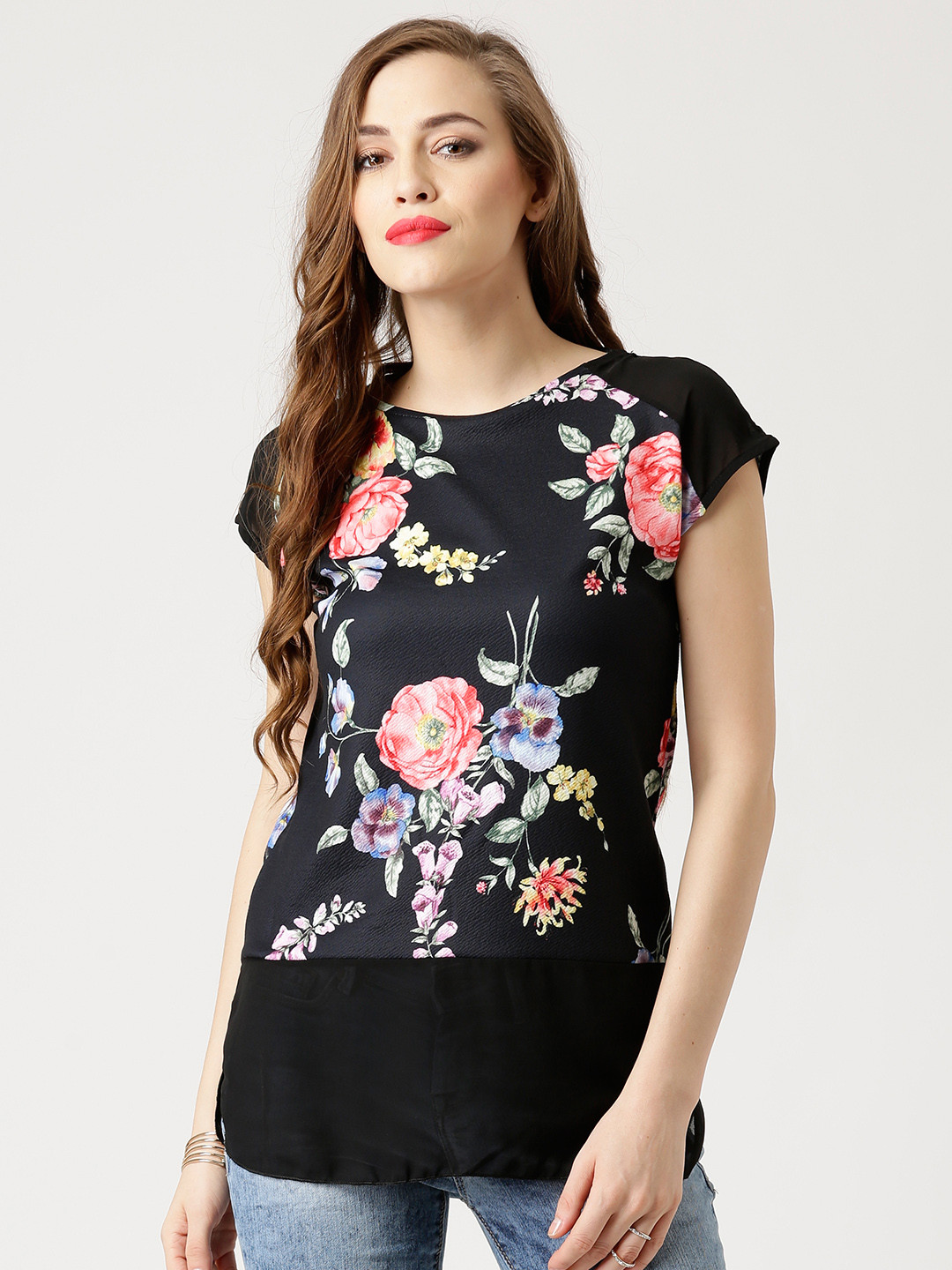 Buy QUIZ Black Floral Print Textured Top Tops for Women 1300671 Myntra