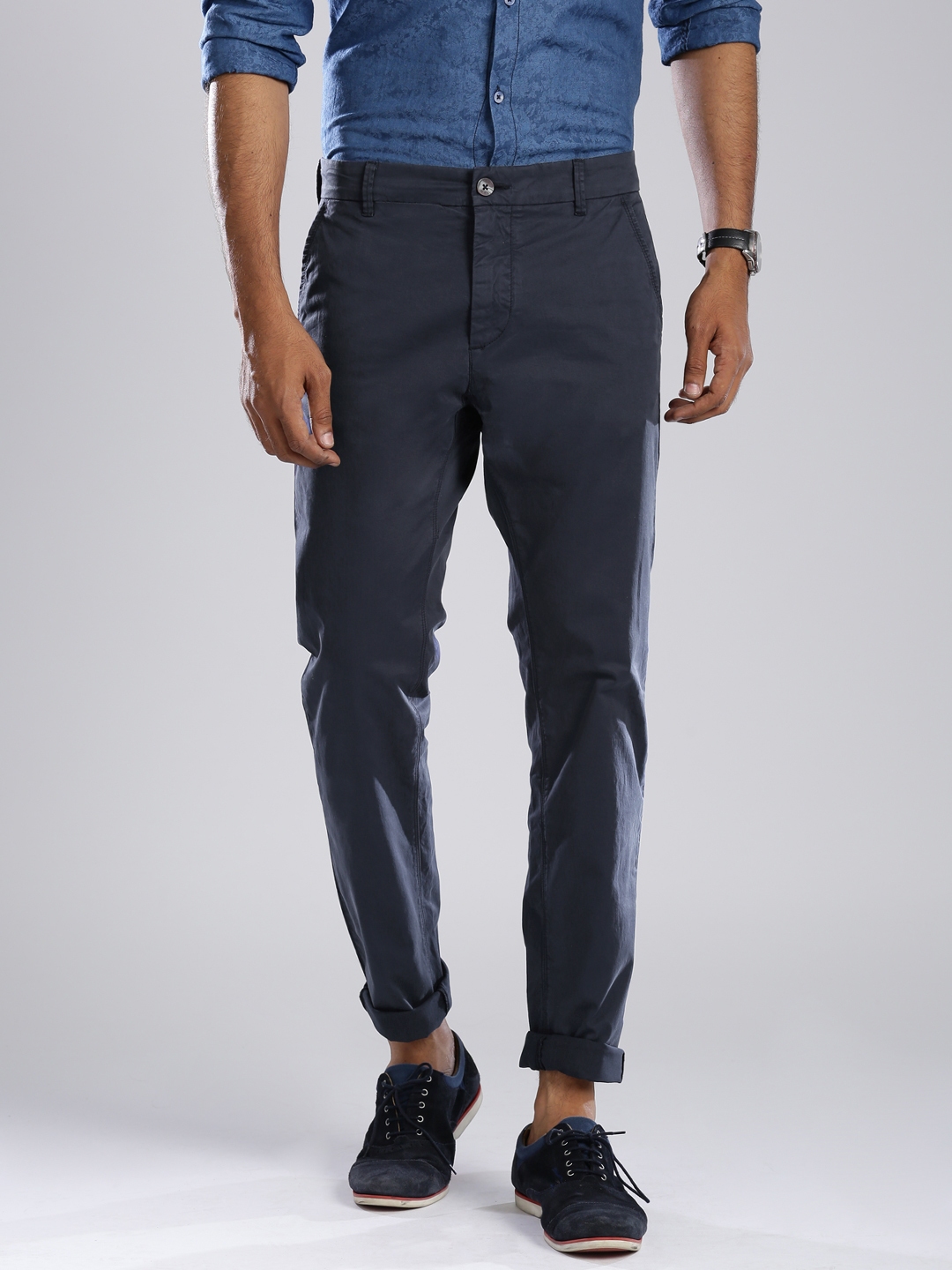 Buy GAS Navy Noal Straight Fit Chino Trousers - Trousers for Men ...