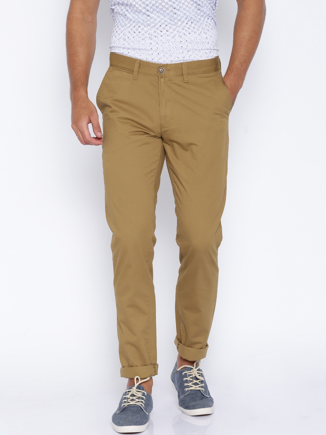 Buy Wills Lifestyle Brown Slim Fit Chino Trousers - Trousers for Men ...
