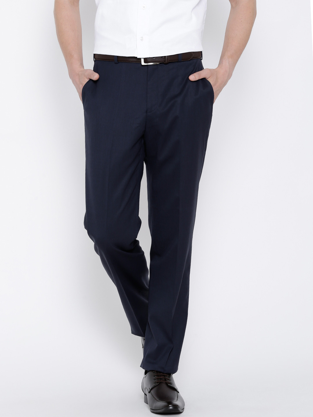 Buy Park Avenue Navy Woollen Slim Formal Trousers - Trousers for Men ...