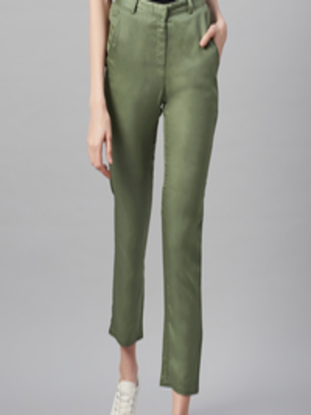 Buy I AM FOR YOU Women Olive Green Regular Fit Solid Trousers ...