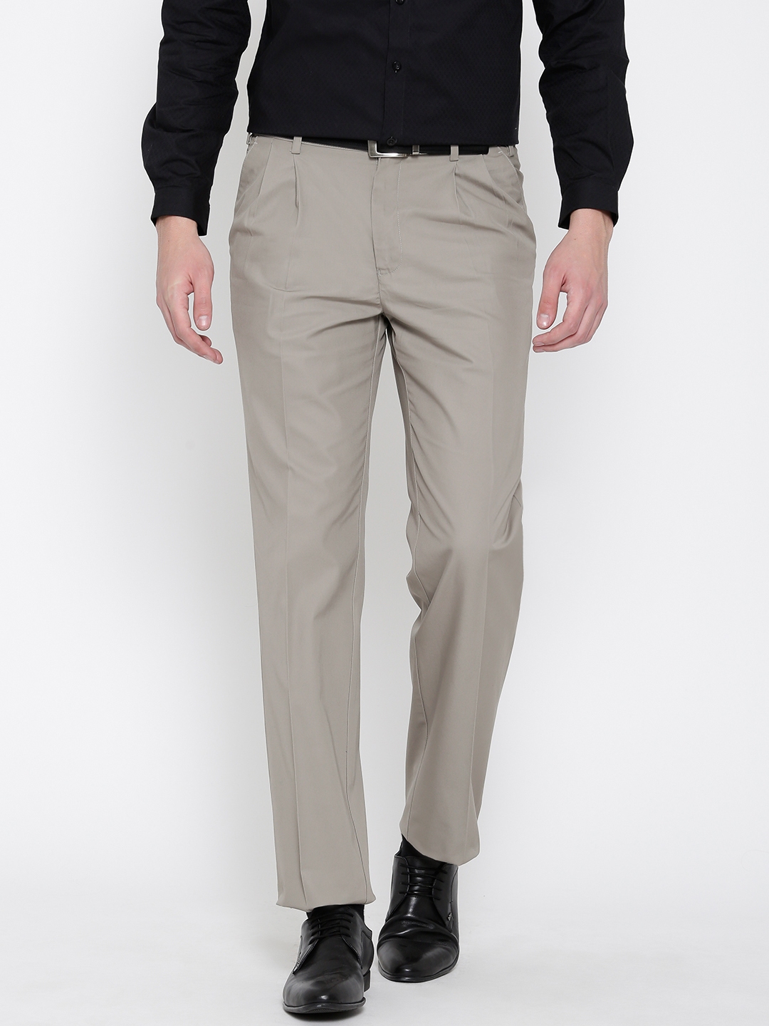 Buy Park Avenue Men Taupe Comfort Fit Solid Pleated Formal Trousers ...