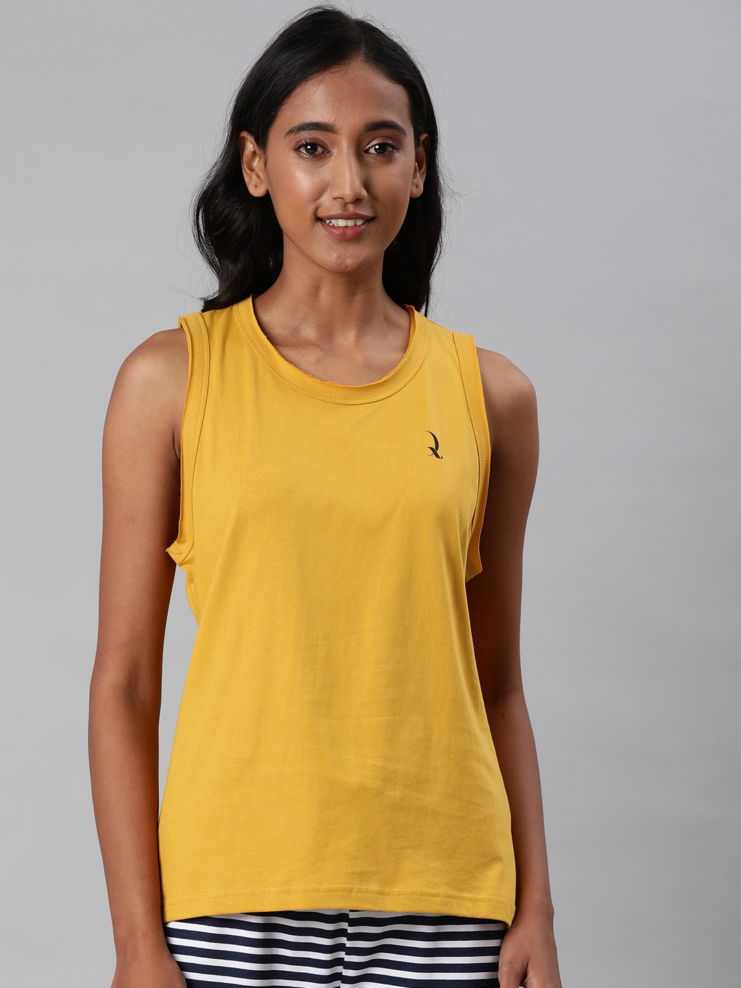 Buy QUARANTINE Women Mustard Yellow Solid Round Neck Lounge T Shirt