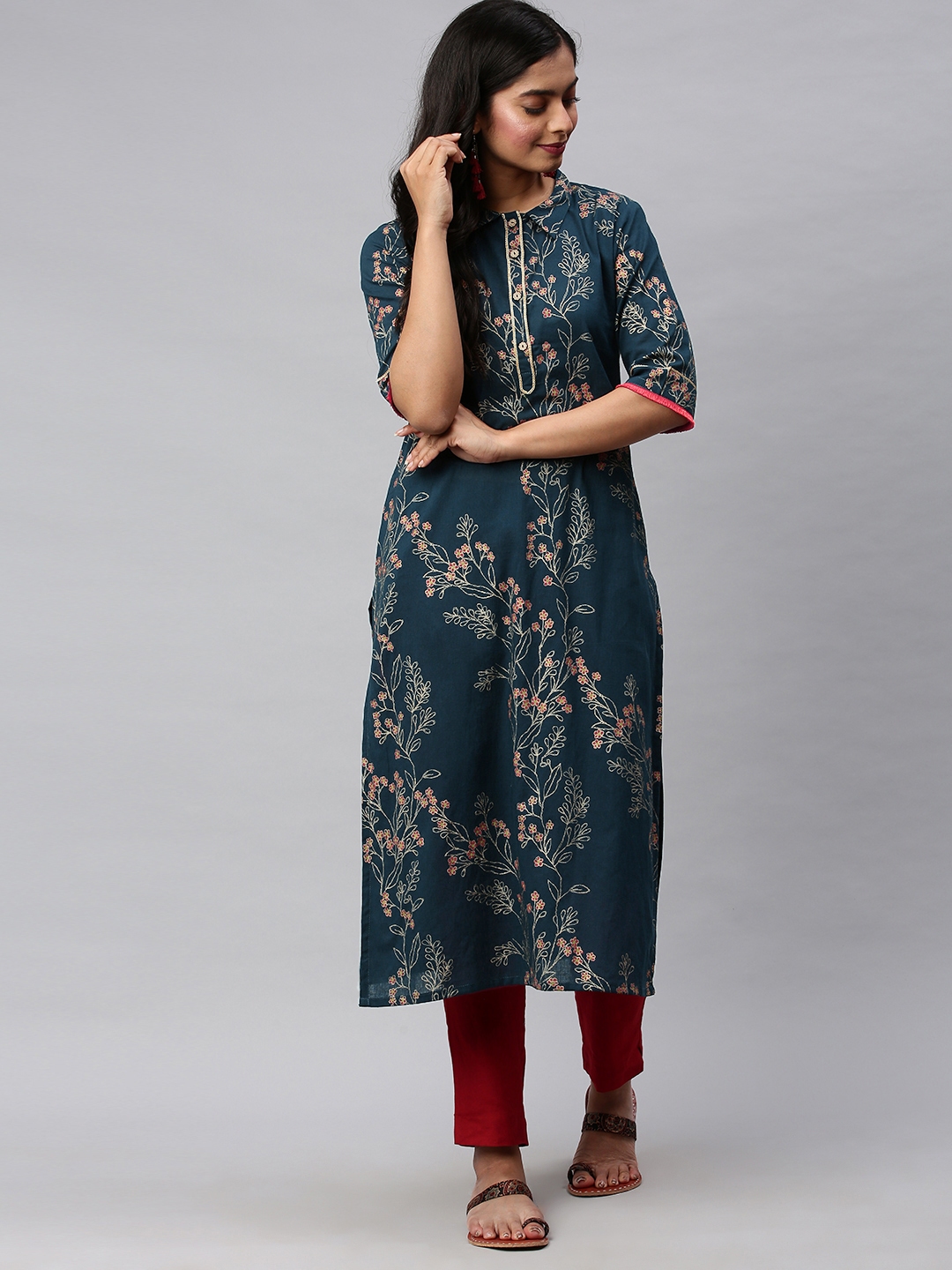 ahika women's printed straight kurta