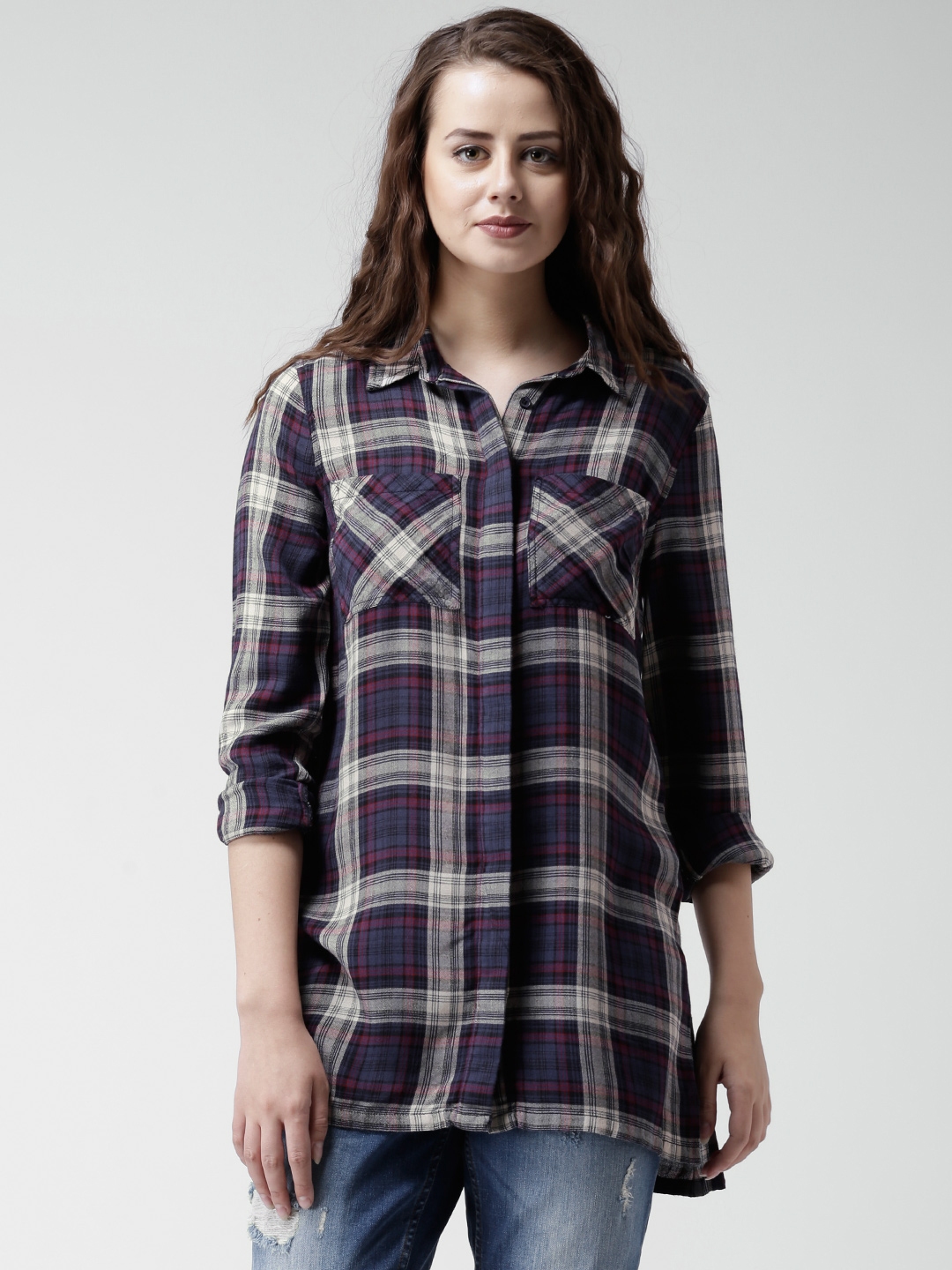 Buy New Look Navy & Beige Checked Shirt - Shirts for Women 1302123 | Myntra