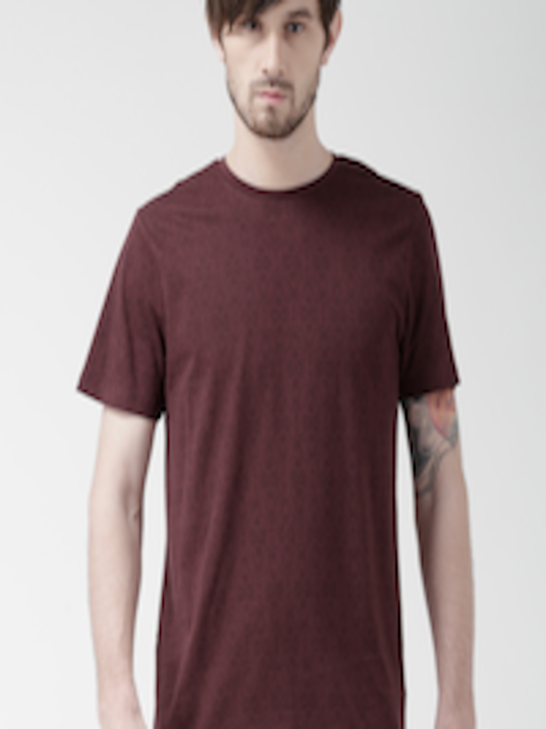 Buy New Look Burgundy Printed Pure Cotton T Shirt - Tshirts for Men ...