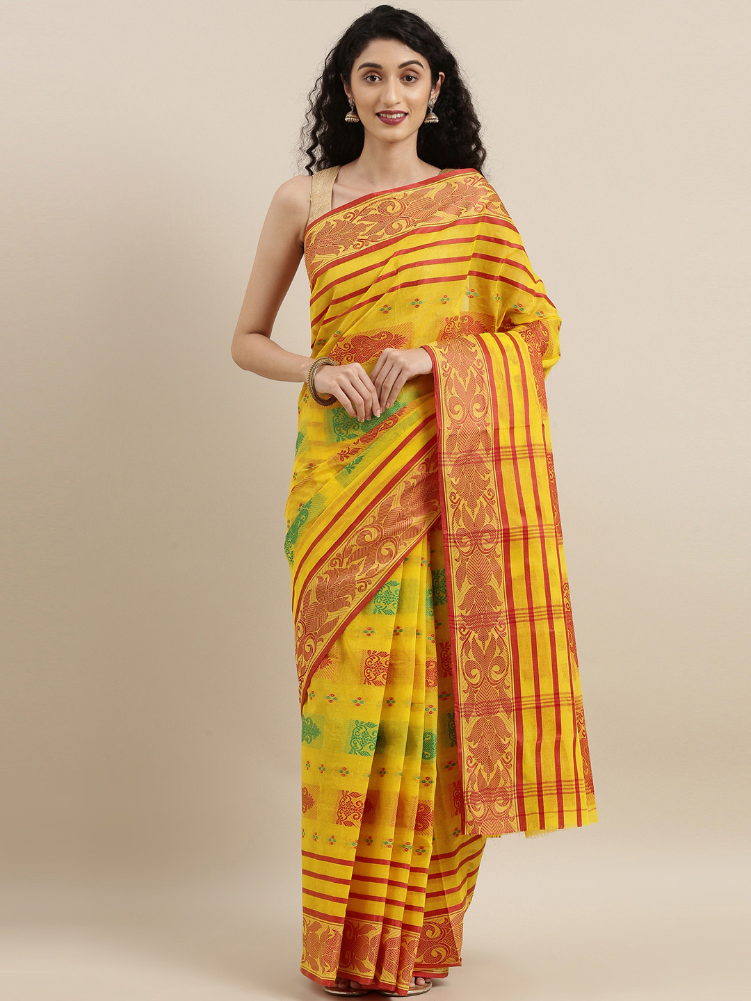 Buy The Chennai Silks Classicate Yellow Pure Cotton Woven Design Taant